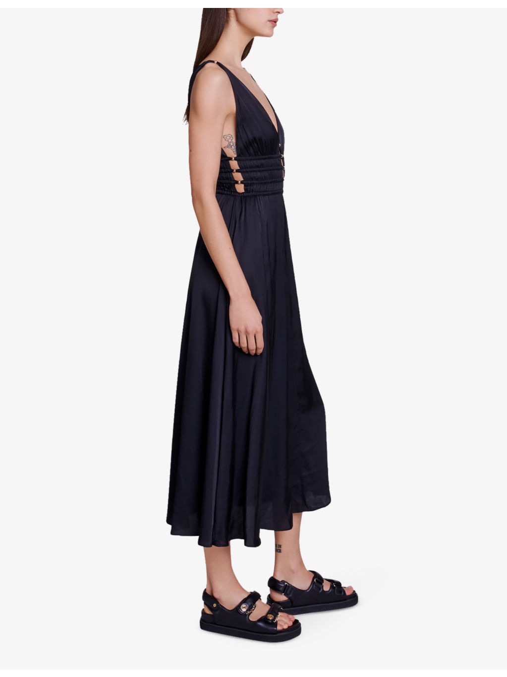 Cutaway-side V-neck woven midi dress - 4
