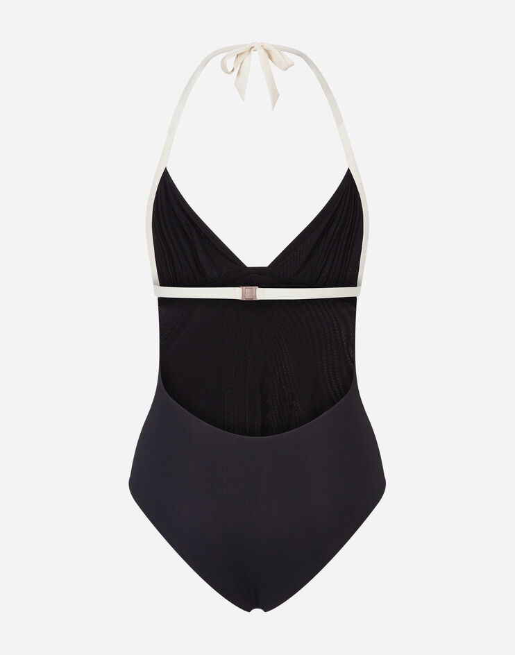 One-piece swimsuit with plunging neckline and logo - 2