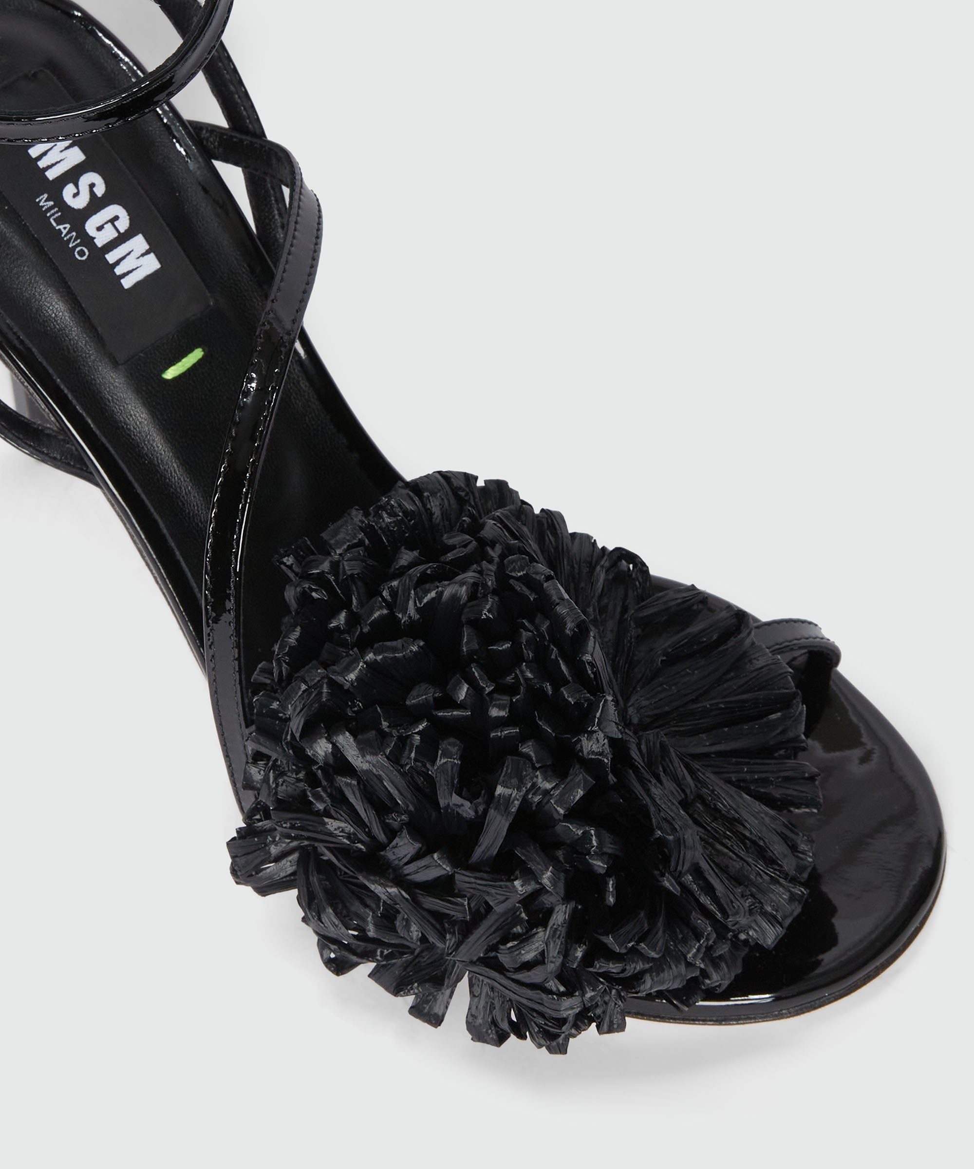 Black patent leather sandals with raffia detail and iconic MSGM heel - 4