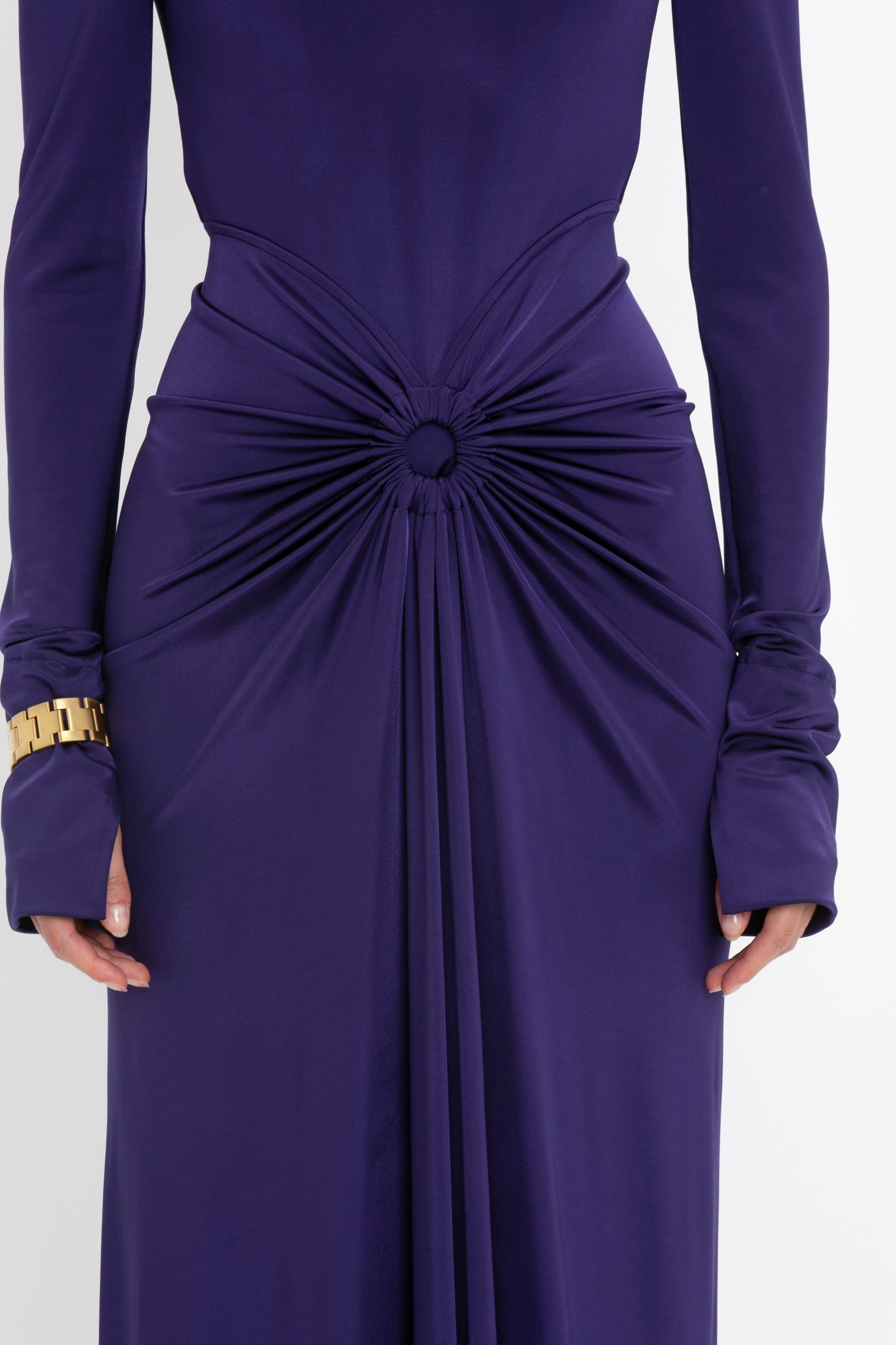 Long Sleeve Gathered Midi Dress In Ultraviolet - 5