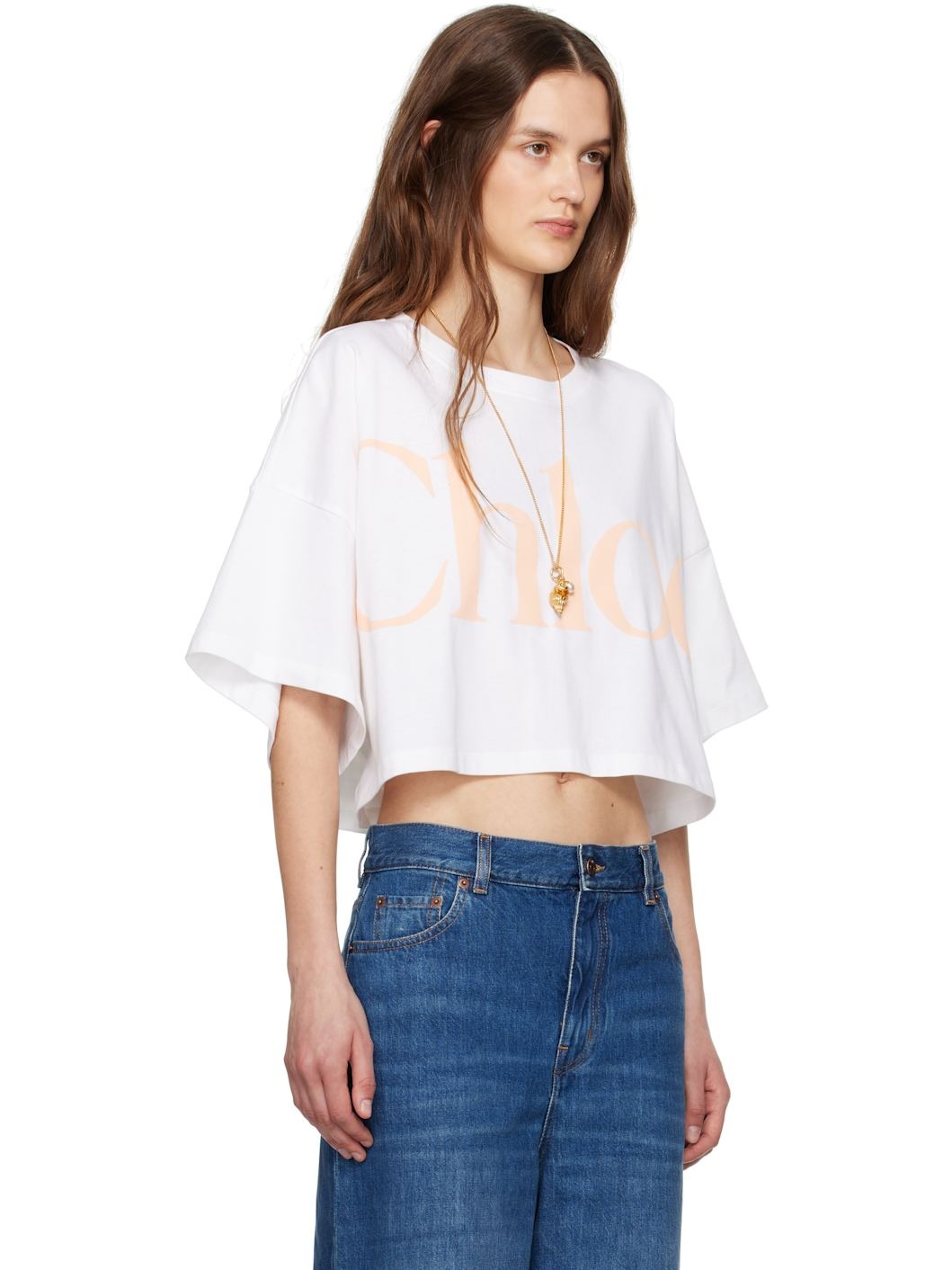 White Oversized Cropped Logo T-shirt - 2