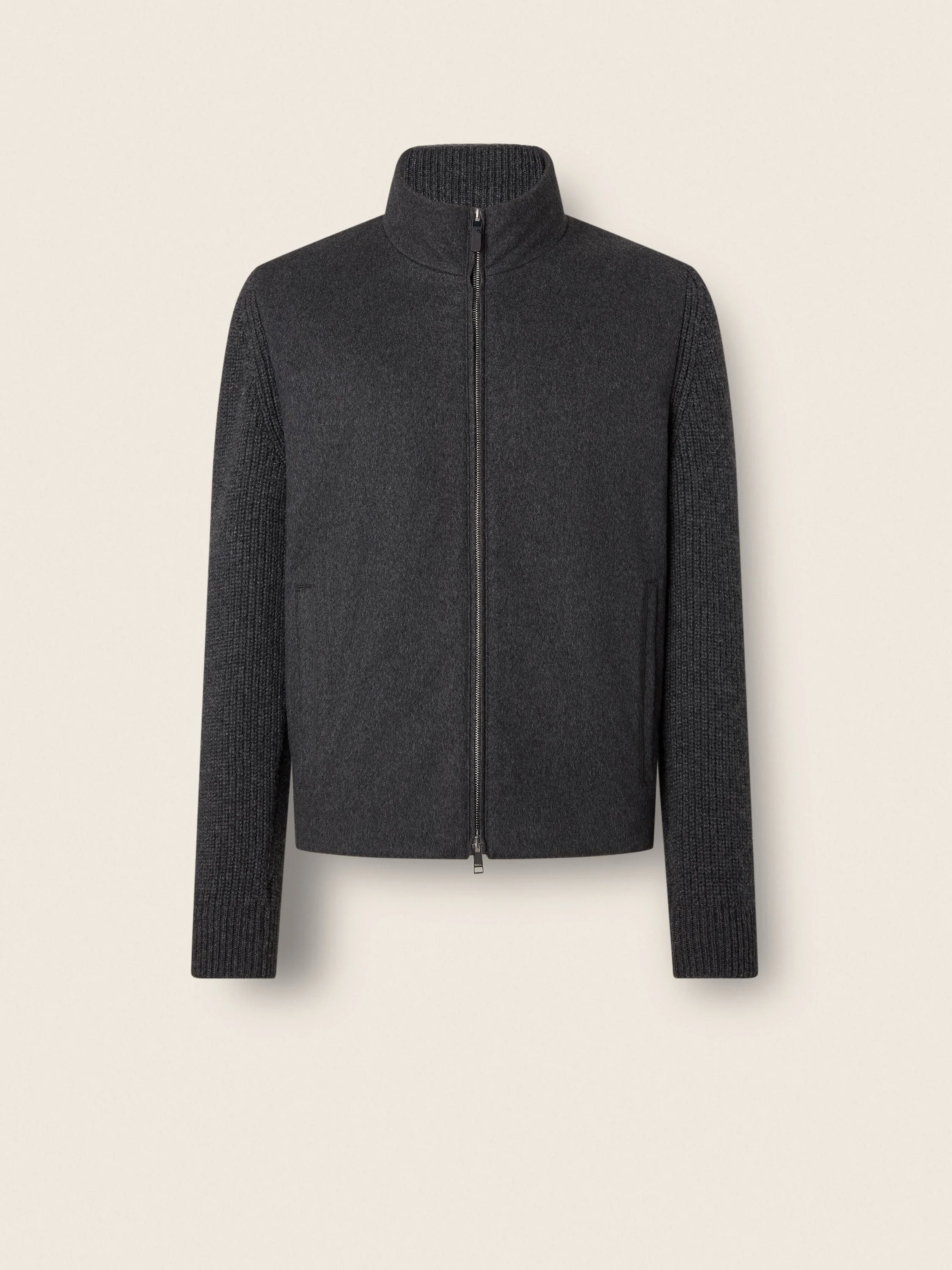 DARK GREY MÉLANGE OASI CASHMERE FULL ZIP CARDIGAN - 1
