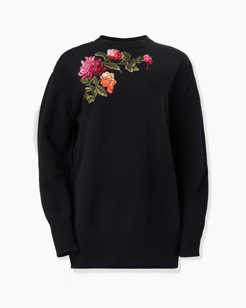 Chrysanthemum-Embroidered Oversized Sweater 1