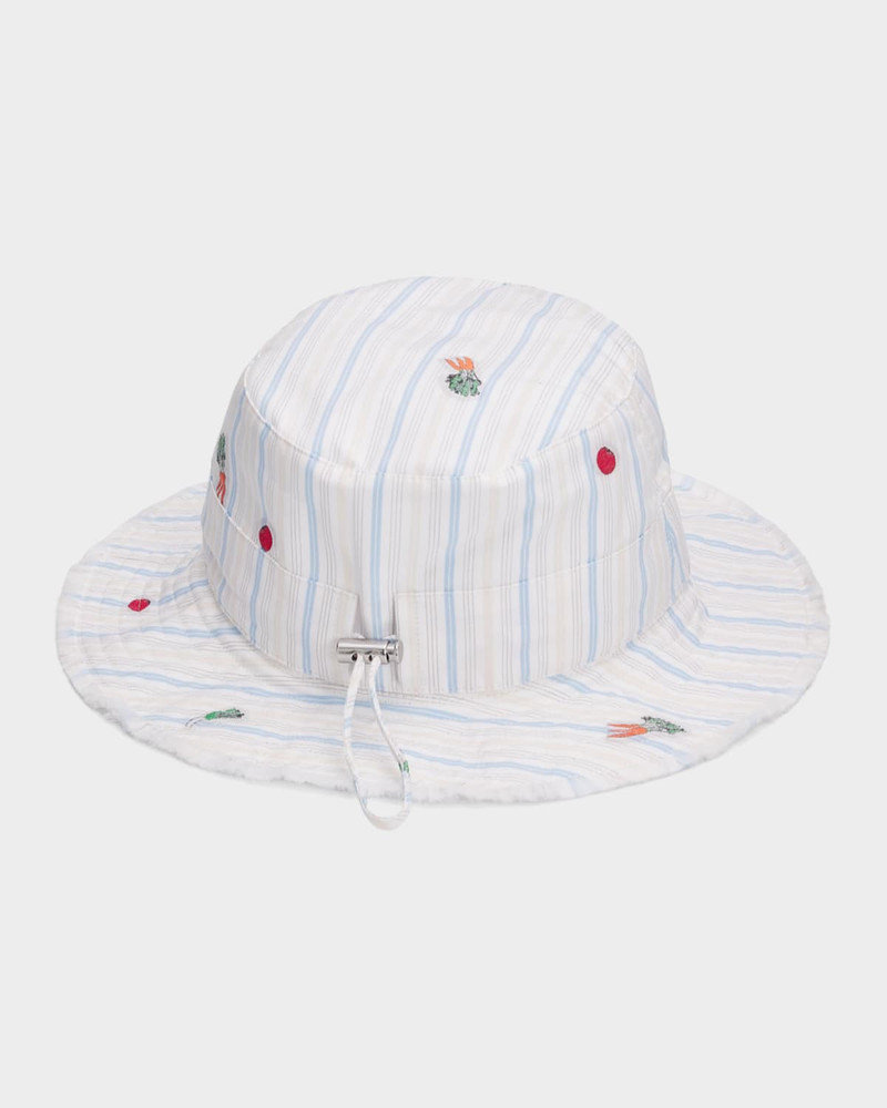 JACQUEMUS Men's Le Bob Artichaut Vegetable-Embroidered Stripe Bucket Hat outlook