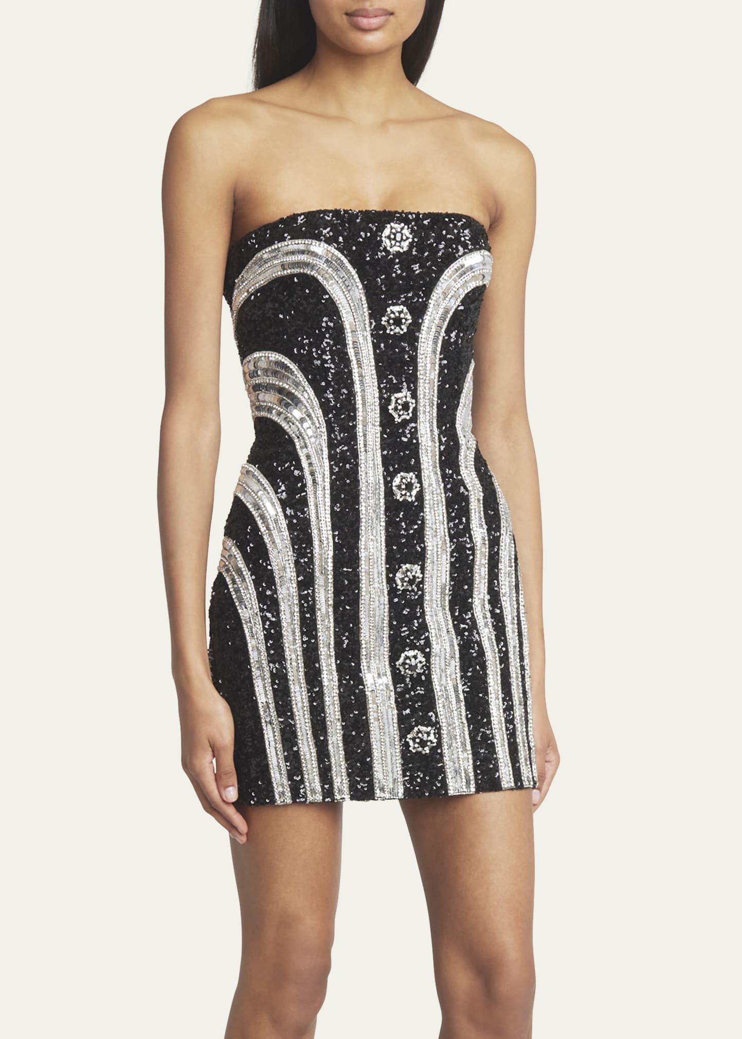 Embroidered Sequin Bustier Stripe Mini Dress - 4