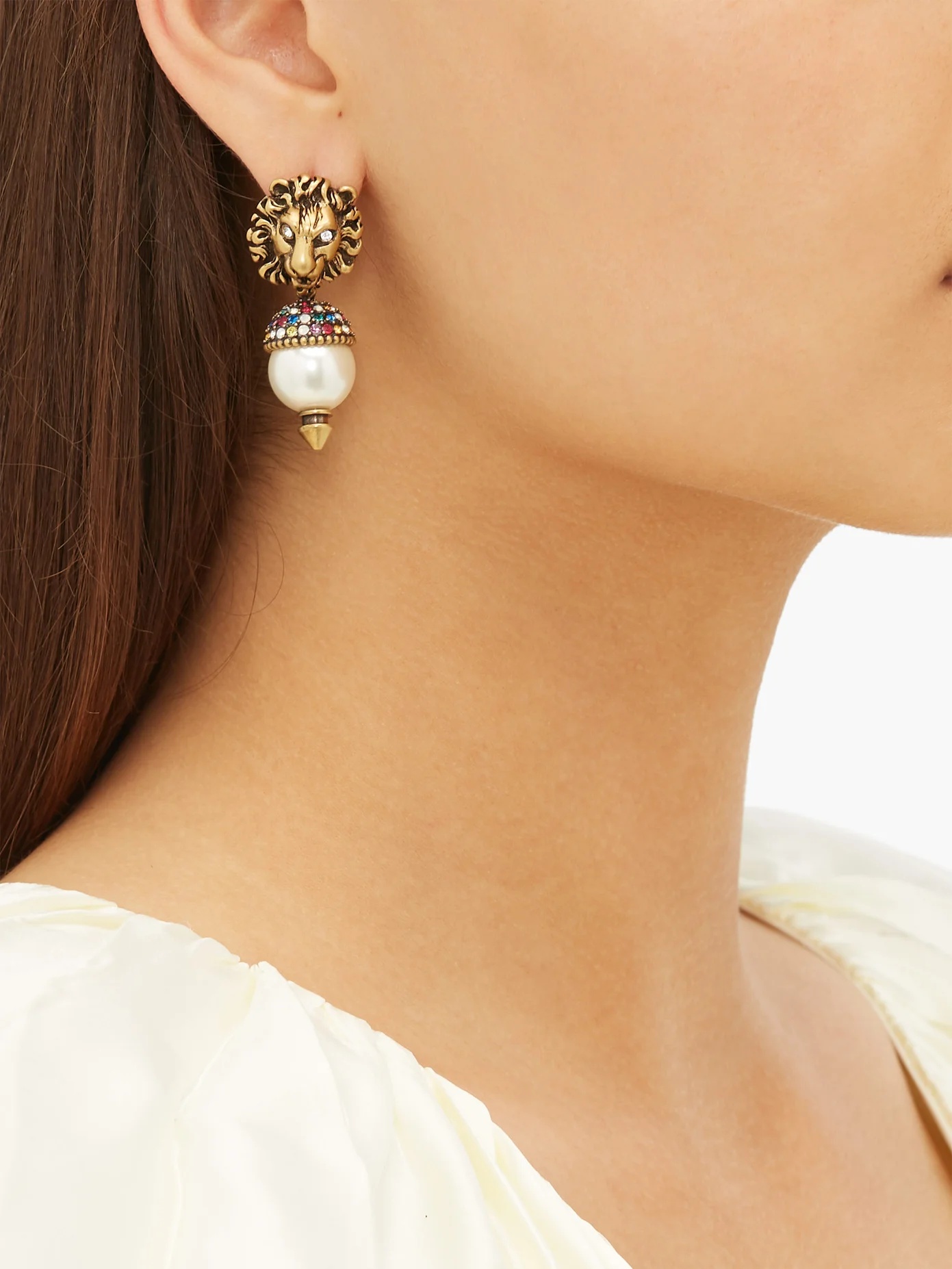 Crystal and faux pearl-embellished drop earrings - 2