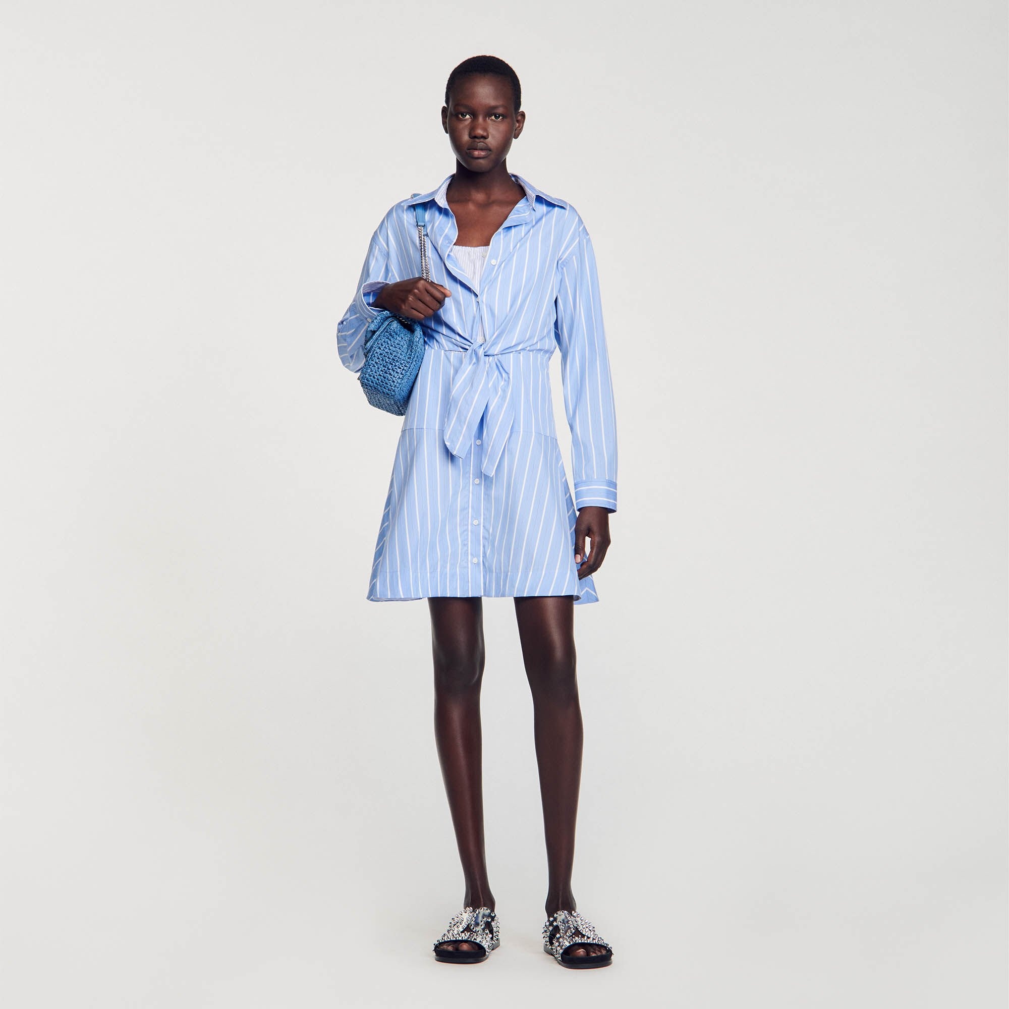 STRIPED TIE-FRONT SHIRT DRESS - 2