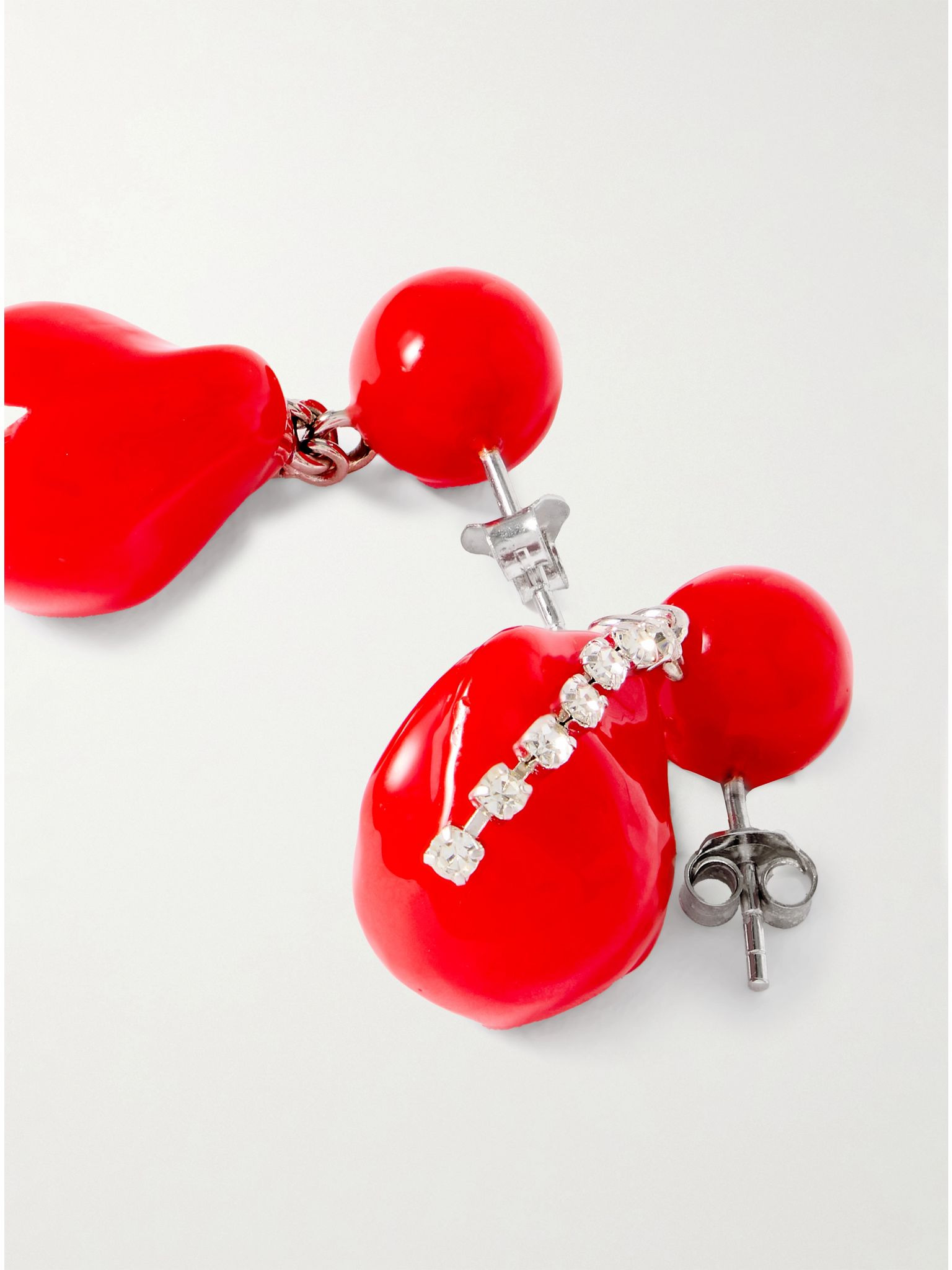 Rhodium-plated resin and crystal earrings Red - 3