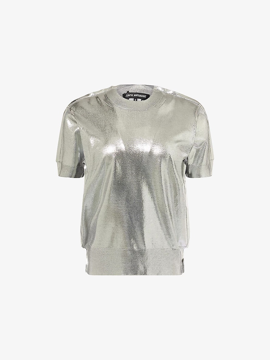 Junya Watanabe x Comme des Garçons Metallic-Panel Short-Sleeve Silk Jumper - 1