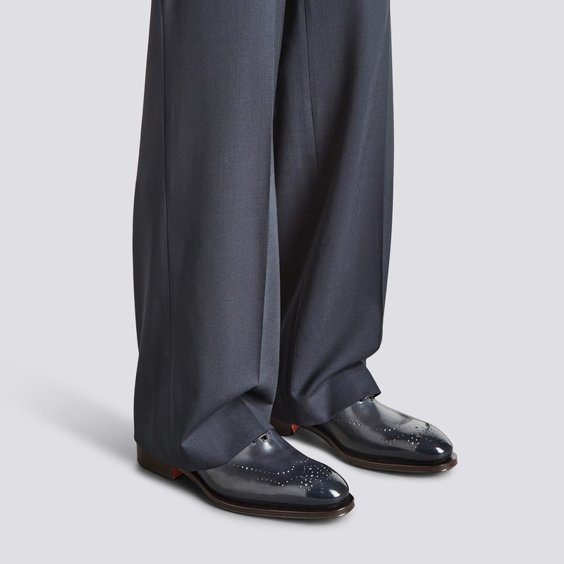 Santoni Men's blue leather Oxford brogue lace-up outlook