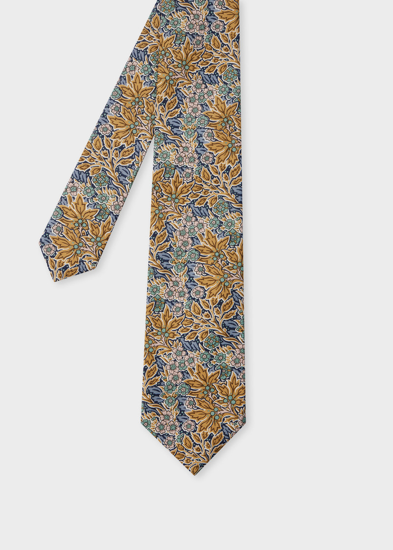 Yellow and Blue 'Liberty Floral' Cotton Tie 1