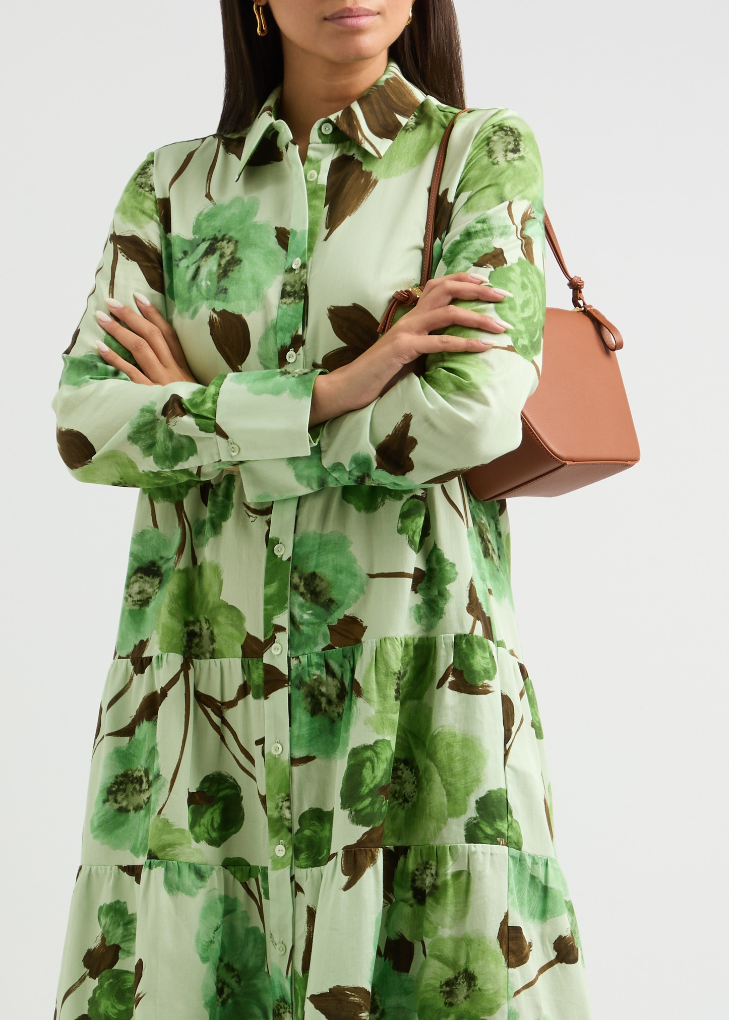 Floral-print cotton midi shirt dress - 5