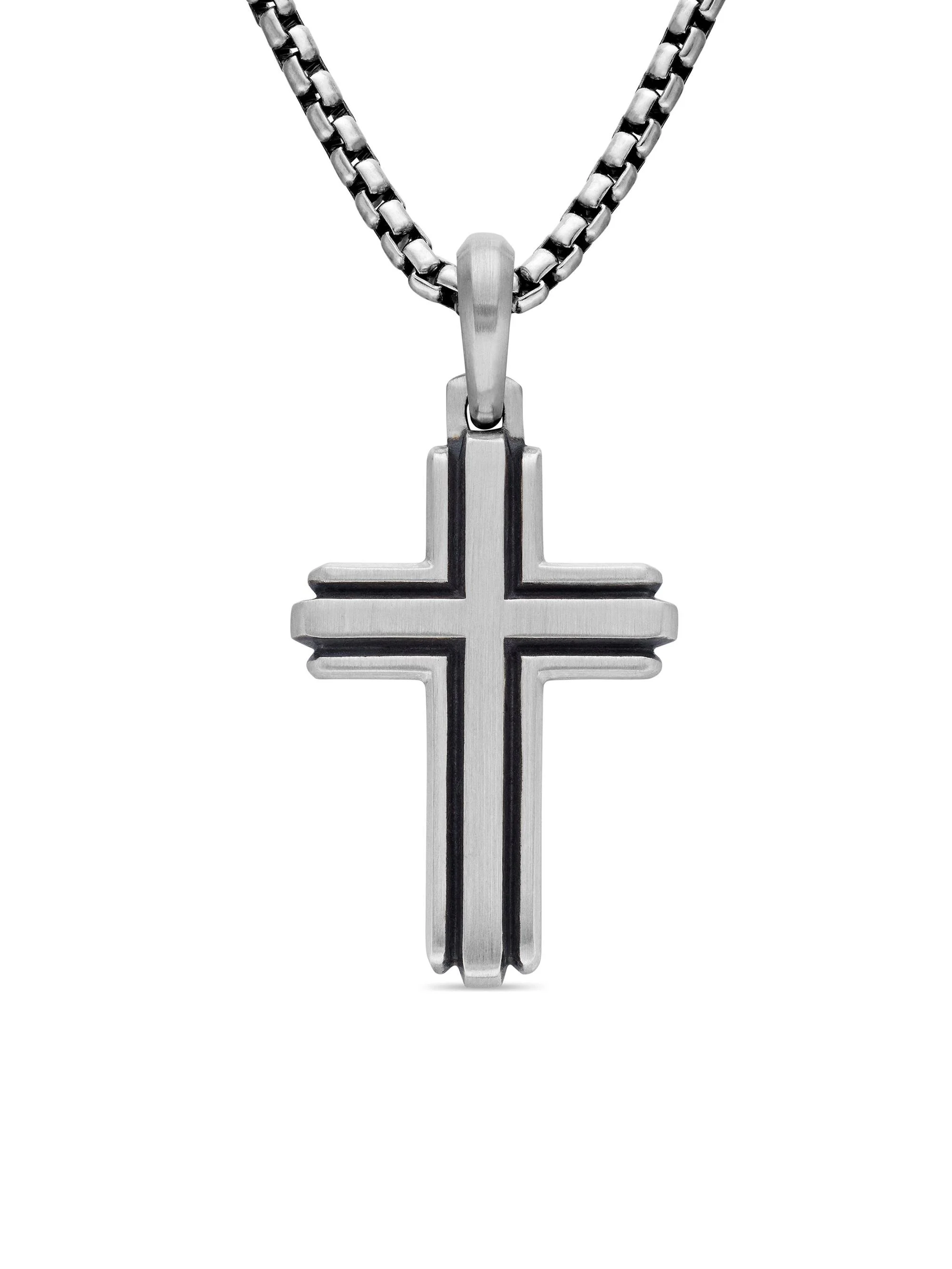 Men's Cross Pendant in Sterling Silver, 34mm - Silver - 1
