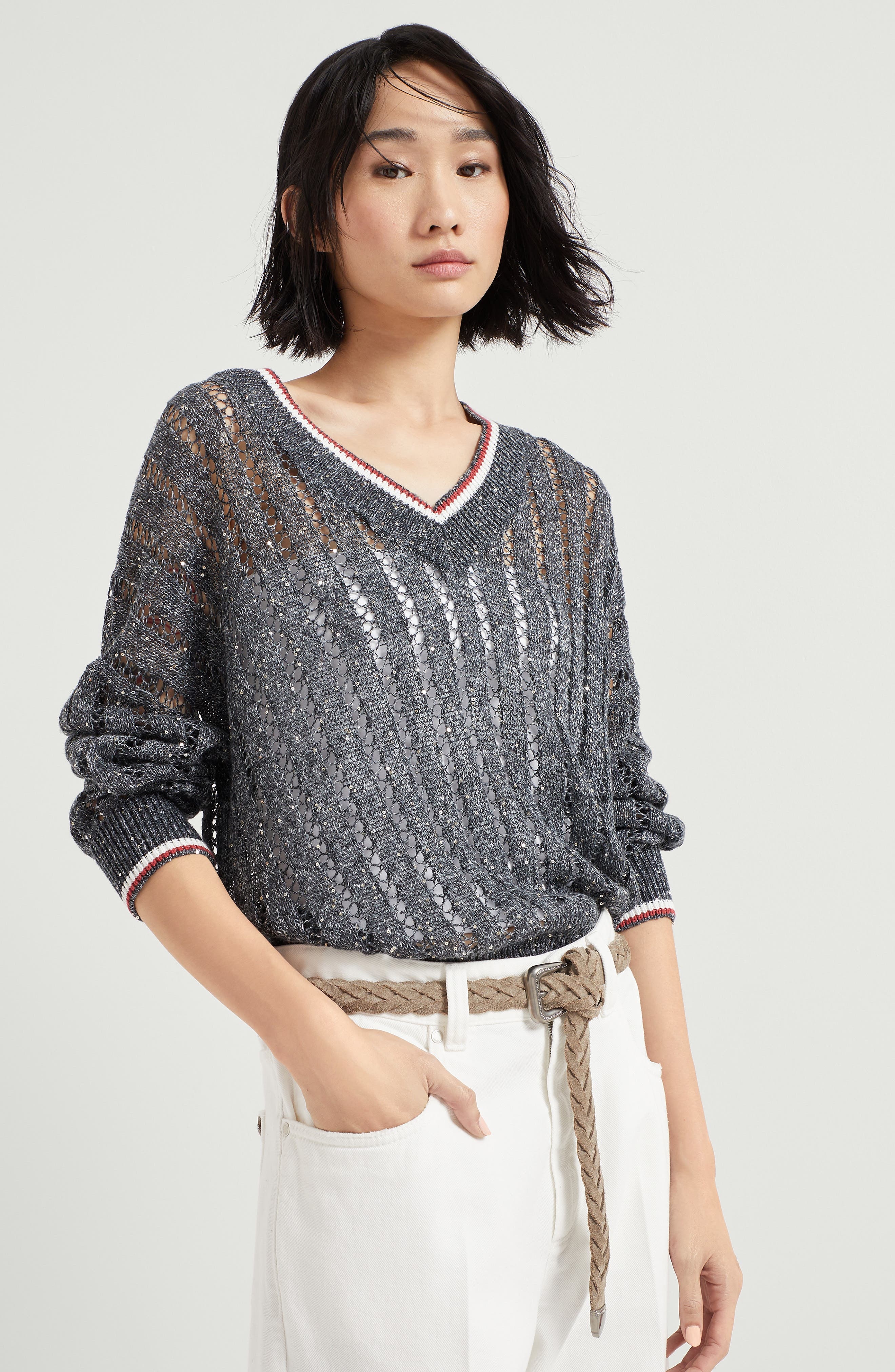 Brunello Cucinelli Braided belt in Light Grey at Nordstrom - 4