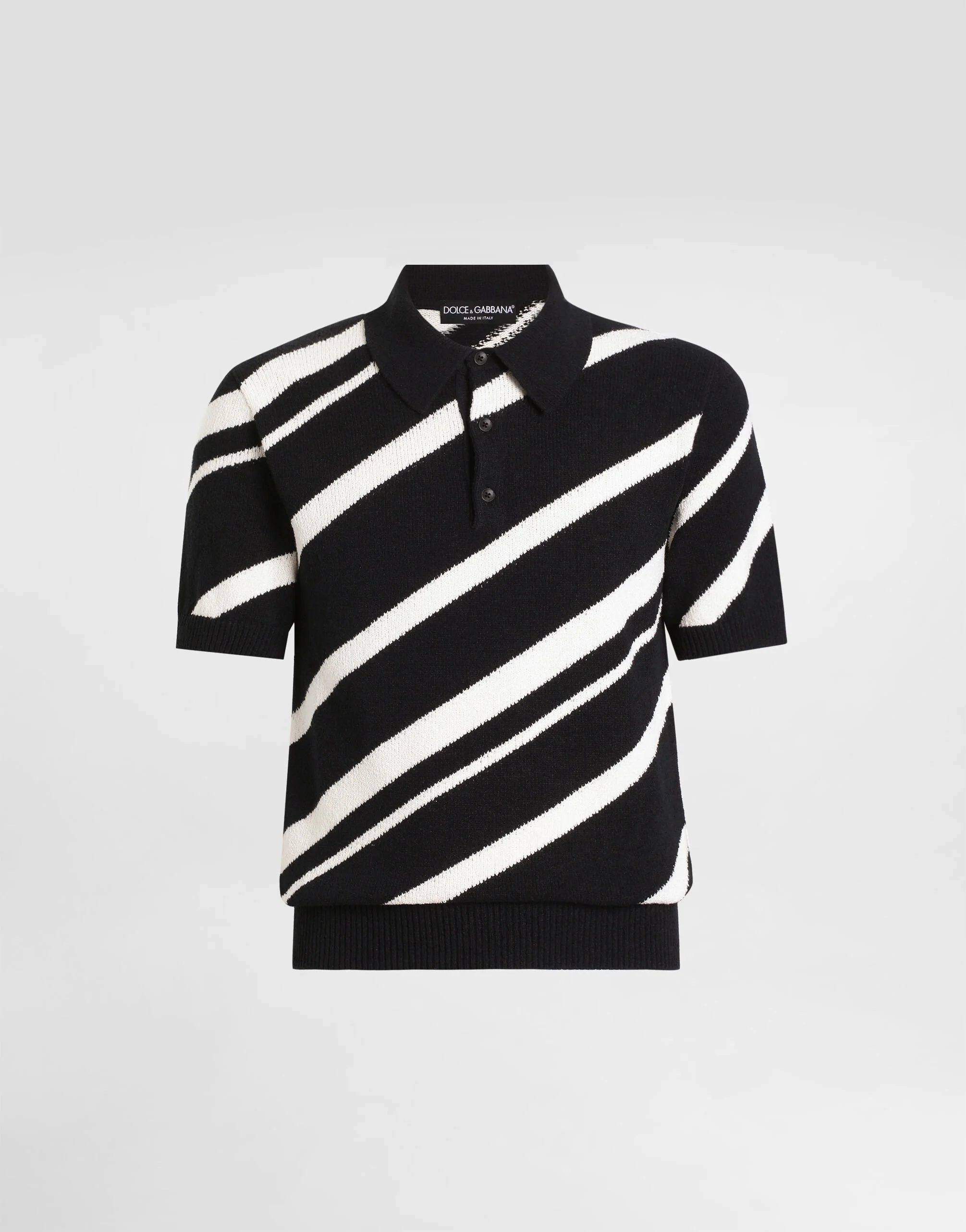 Short-sleeved cotton polo-shirt with striped inlay - 1