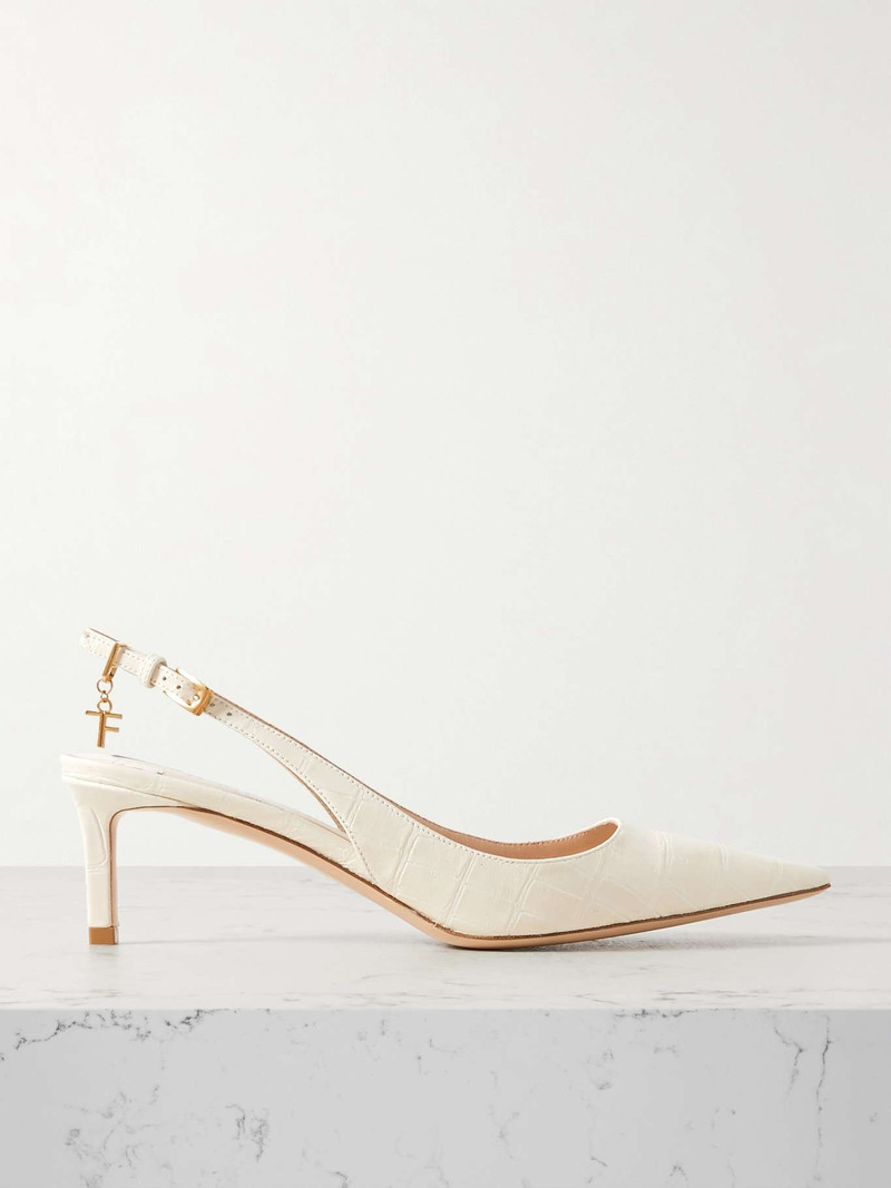 Angelina logo-embellished croc-effect leather slingback pumps 1