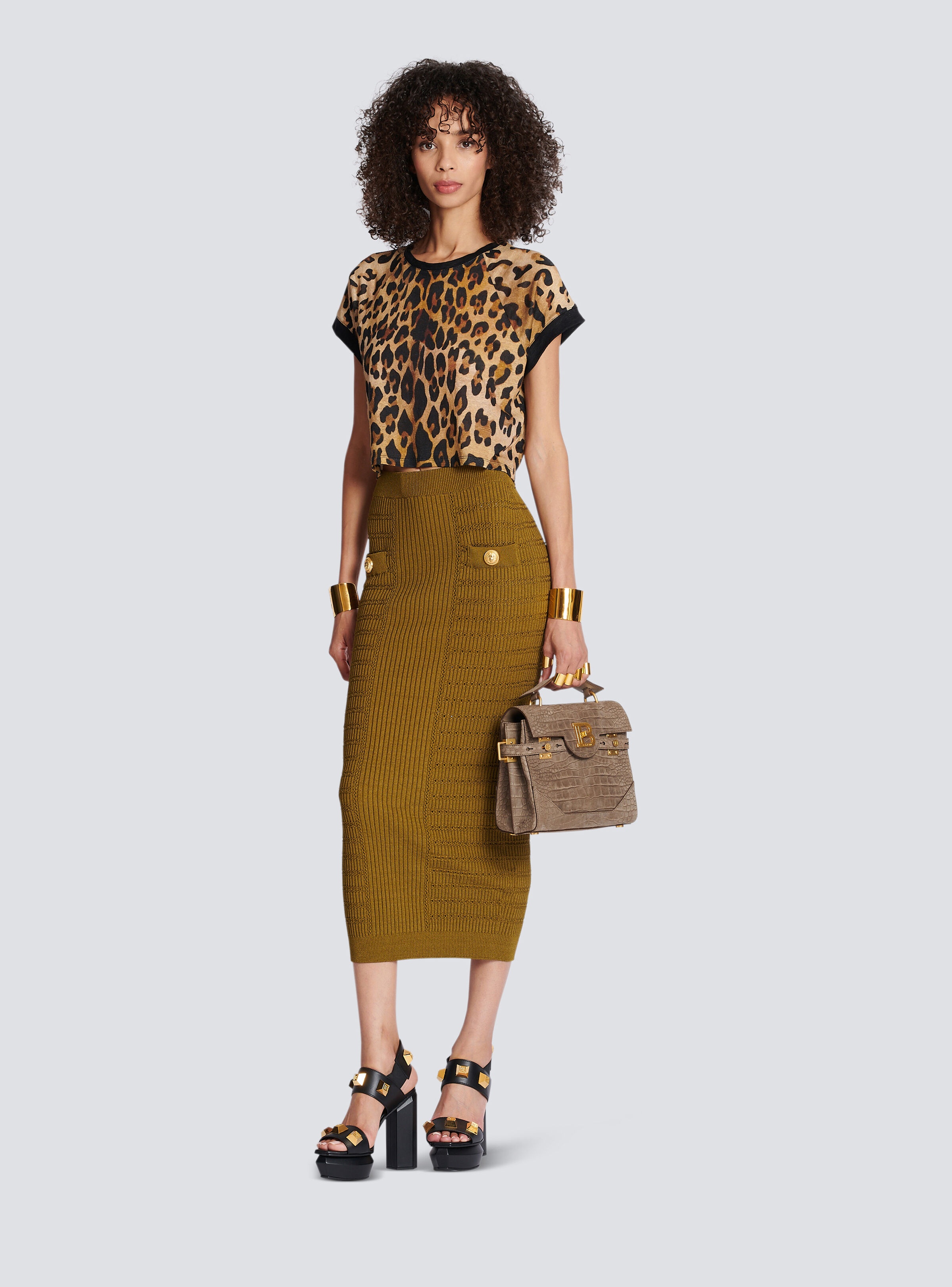 Cropped linen T-shirt with leopard print - 2