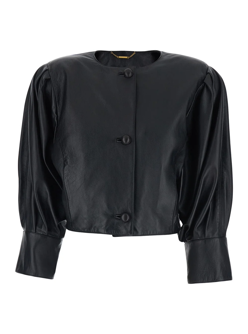 Chloé Women Black Crewneck Jacket With Front Button Closure In Leather Woman - 1