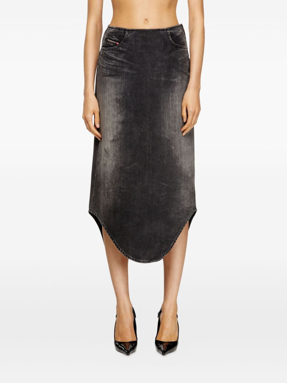 curved-hem denim skirt - 3