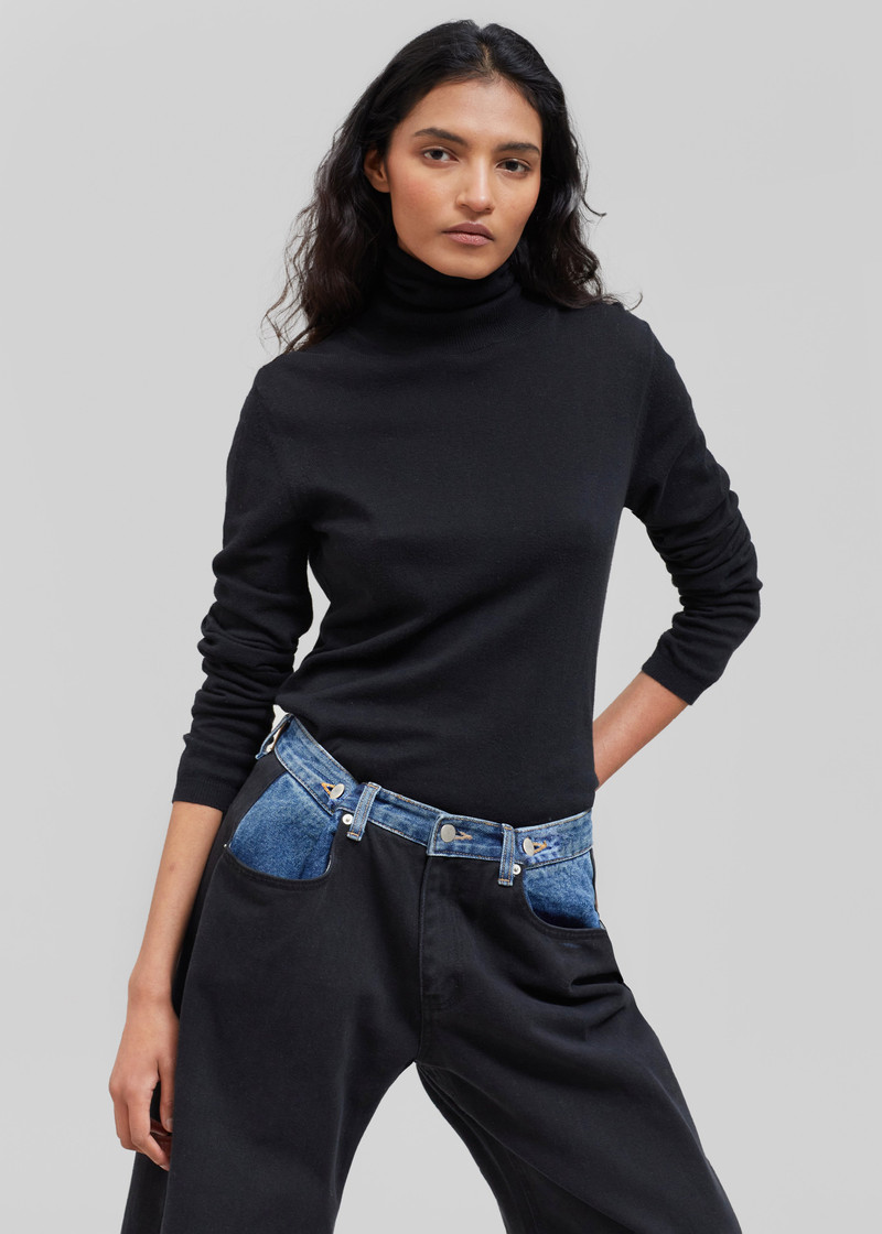Hayla Contrast Denim Pants - Black/Blue 5