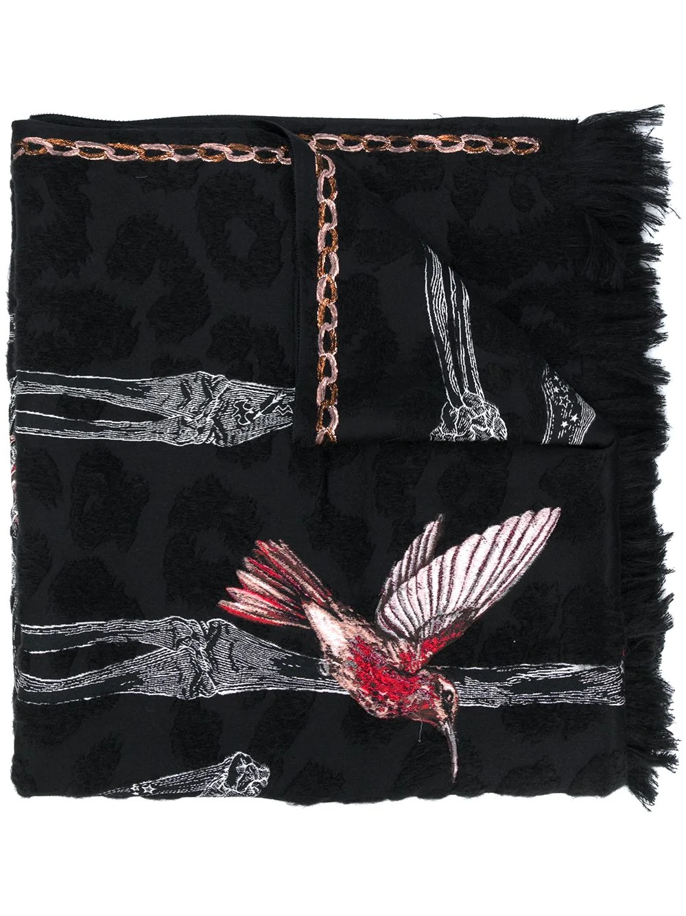 bird-print frayed scarf - 1