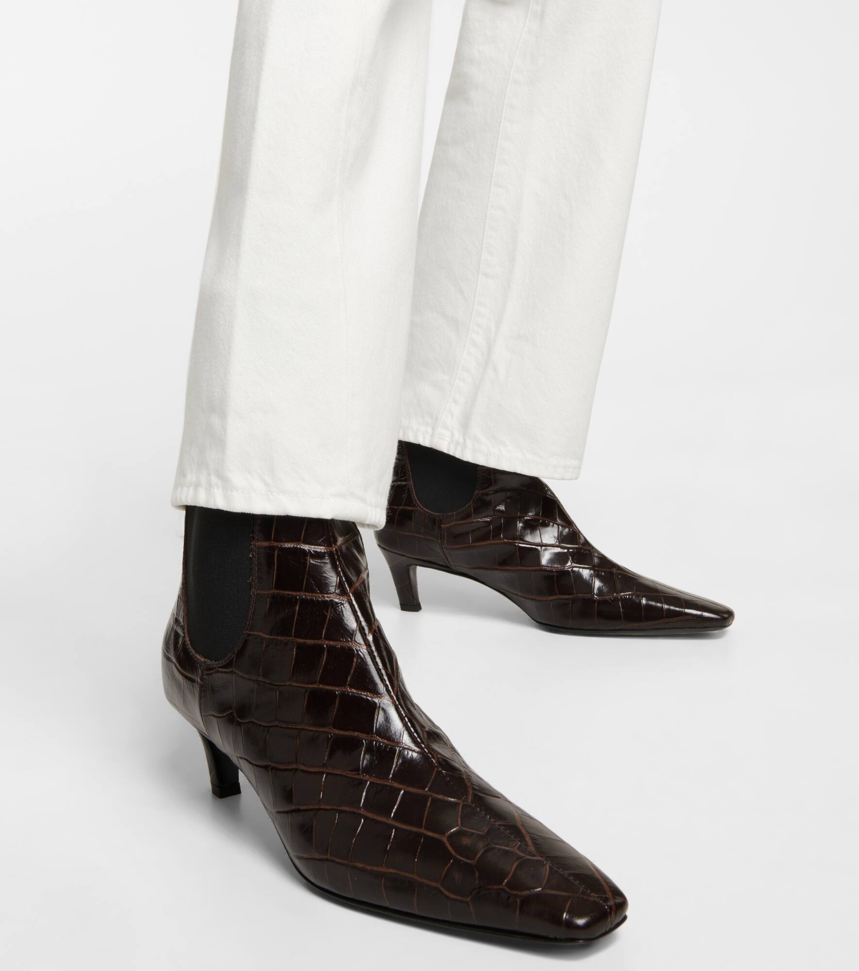 Croc-effect leather ankle boots - 4