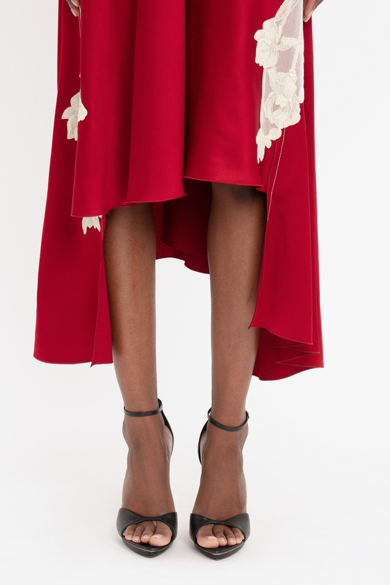 Draped Lace Midi Dress In Poppy Red 7