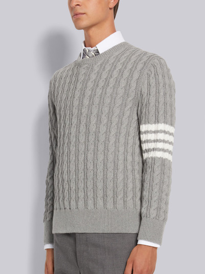 Thom Browne Light Grey Cotton 4-Bar Cable Knit Crew Neck Pullover outlook