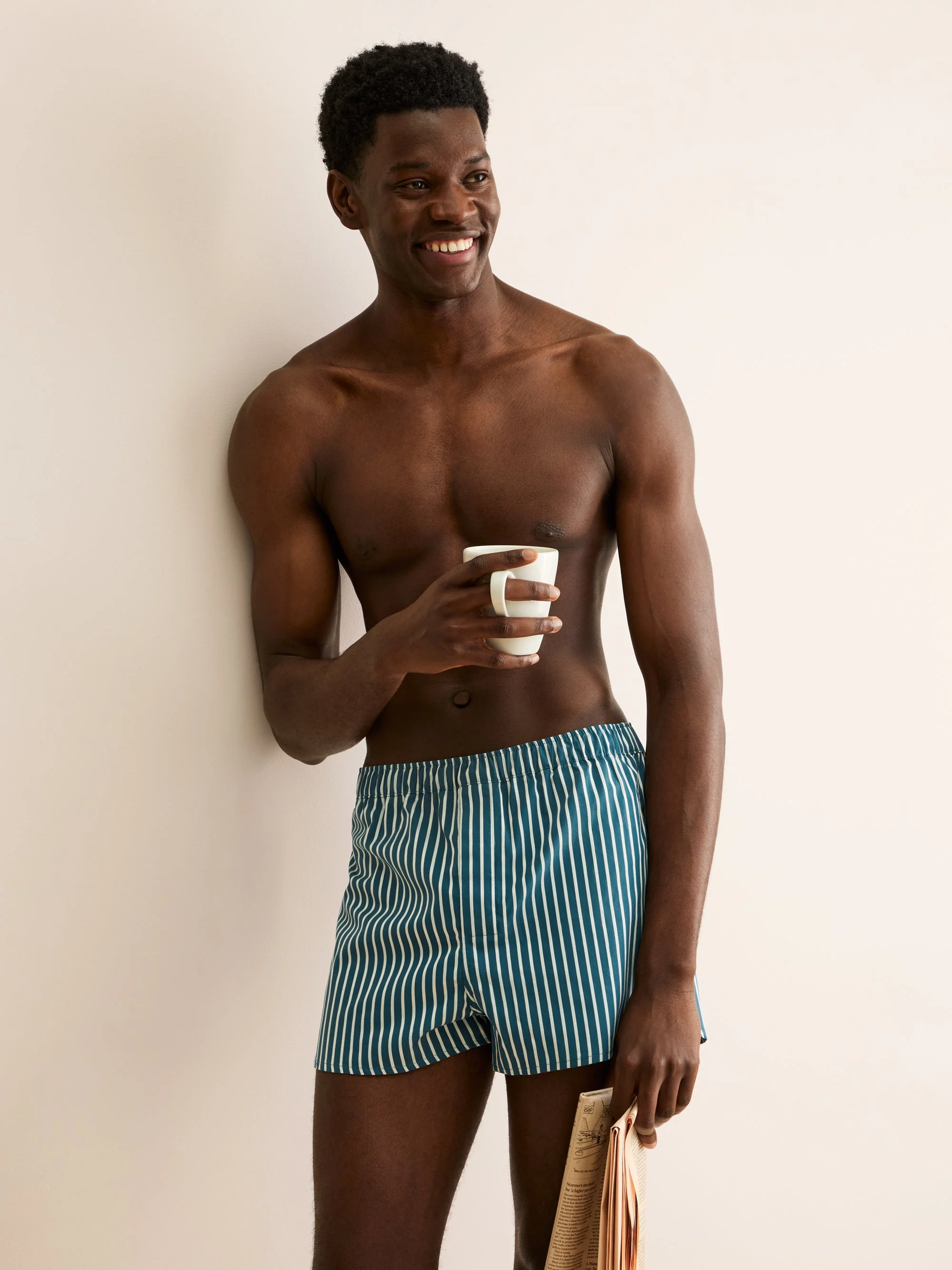 Men's Modern Fit Boxers Royal Cotton Teal & White Stripe - 1