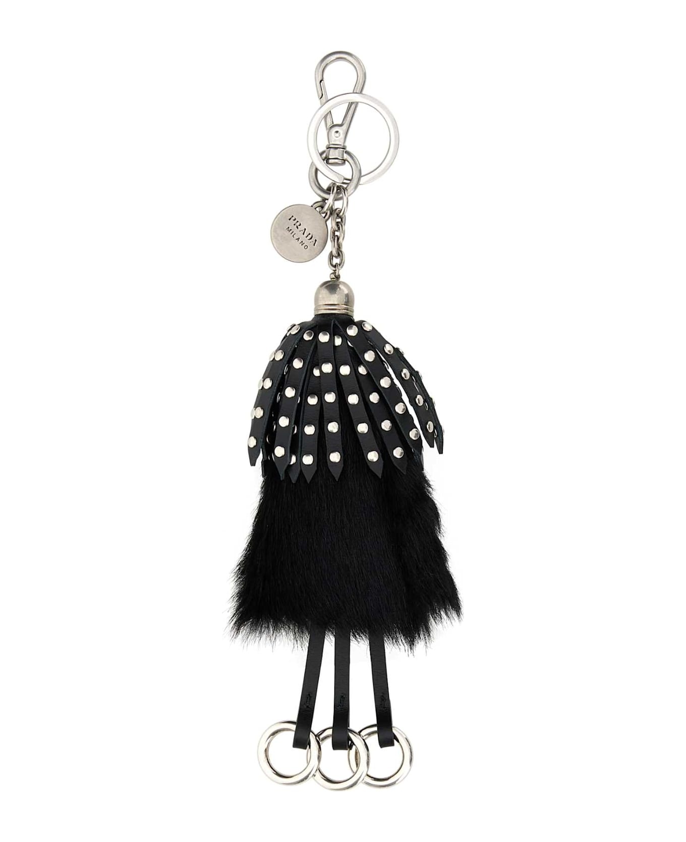 Black Calf Hair And Leather Keyring - 2