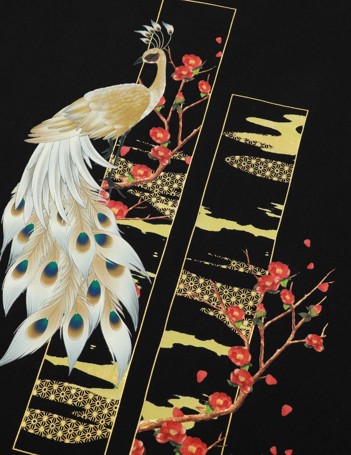 PEACOCK AND TSUBAKI PRINT BOYFRIEND T-SHIRT - 7