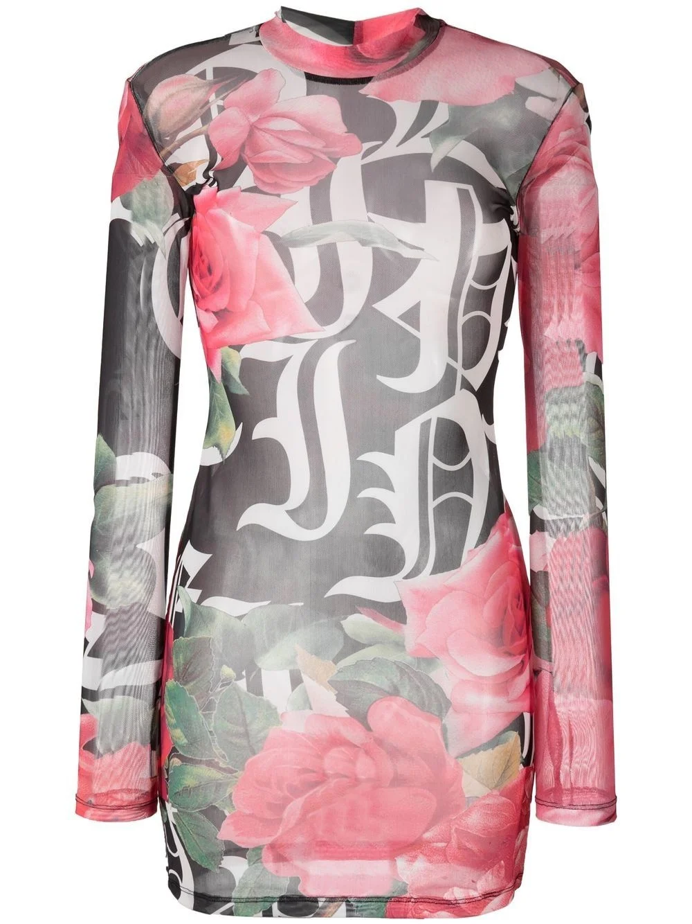 logo-print semi-sheer mini dress - 1