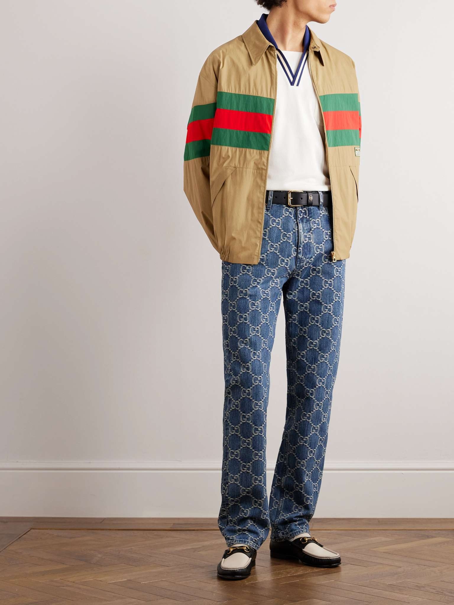 GUCCI Logo-Appliquéd Striped Shell-Trimmed Cotton Jacket