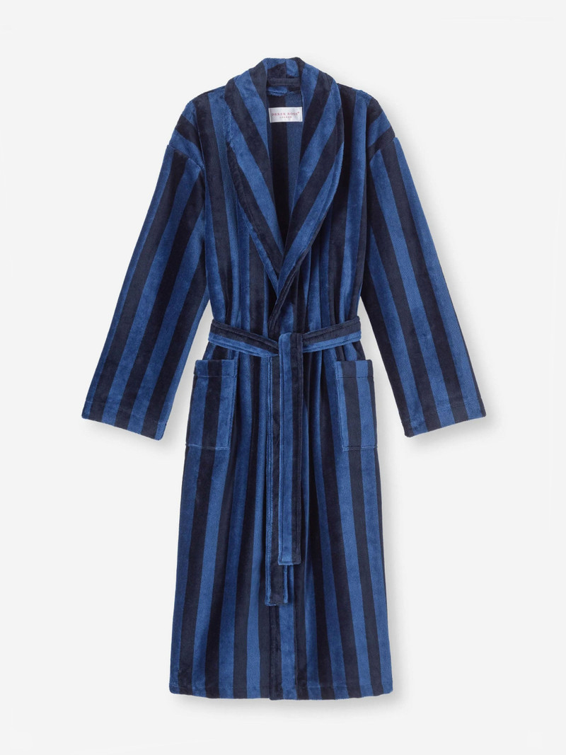 Men's Bathrobe Aston Terry Cotton Navy & Black 2