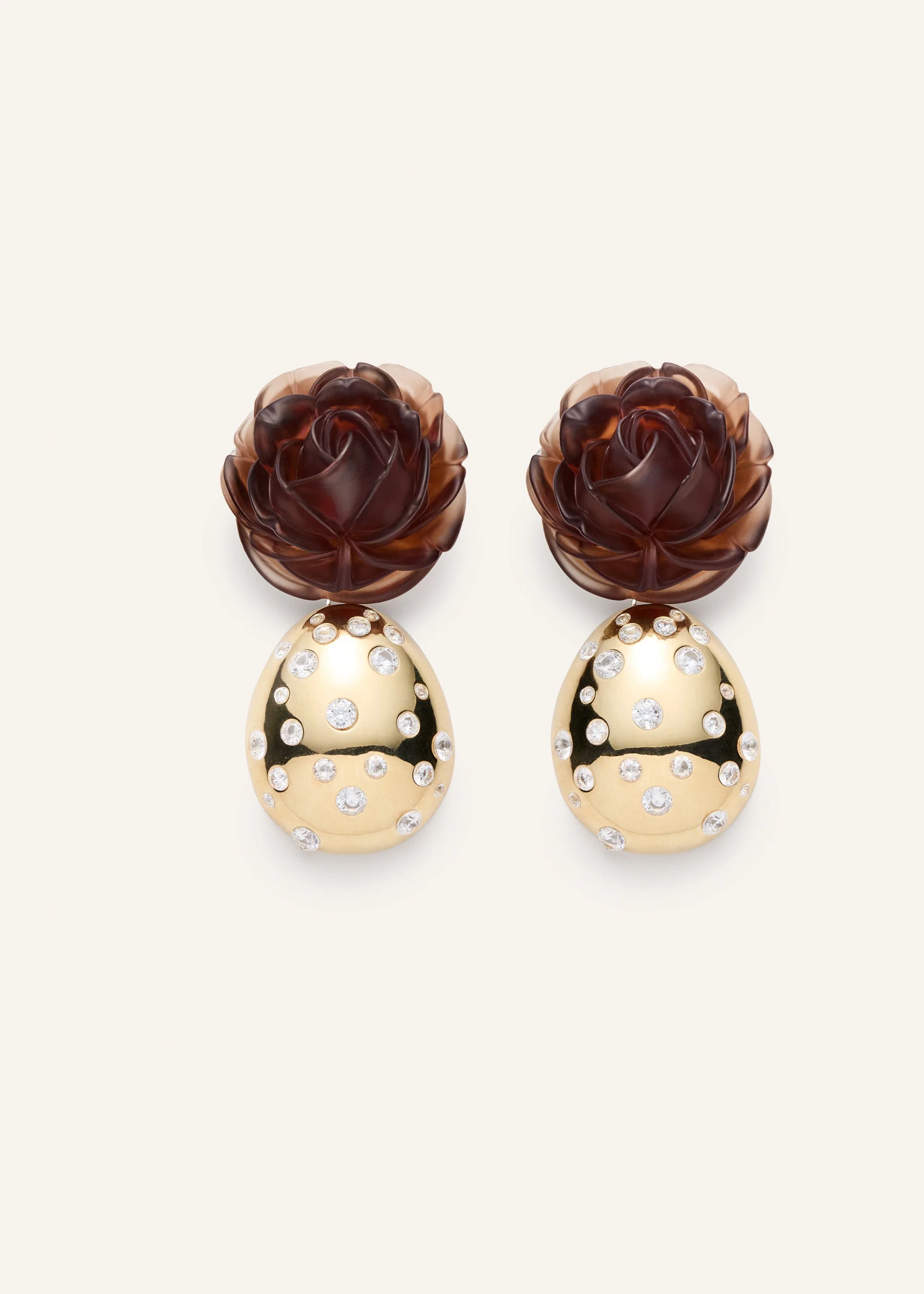 Rose drop earrings with crystal-studded gold teardrop - 1