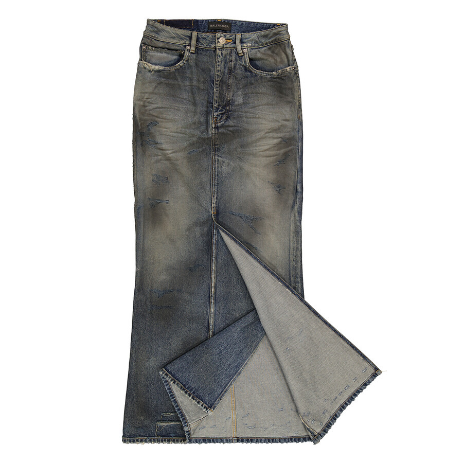 Balenciaga Faded Maxi Denim Skirt In Dirty Pale Blue - 7