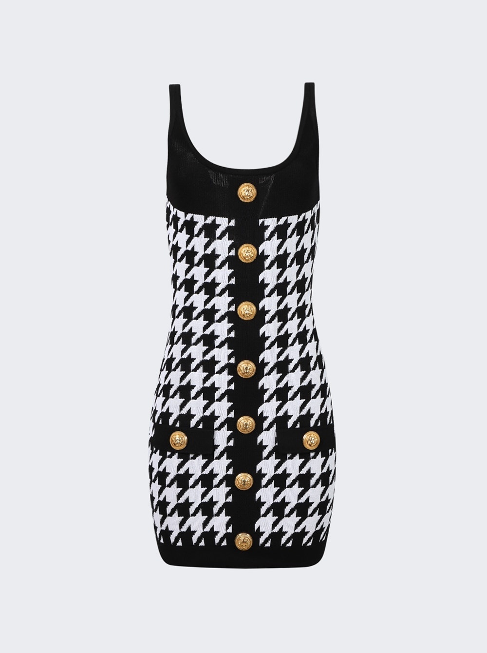 Buttoned Houndstooth Short Knit Dress - 1