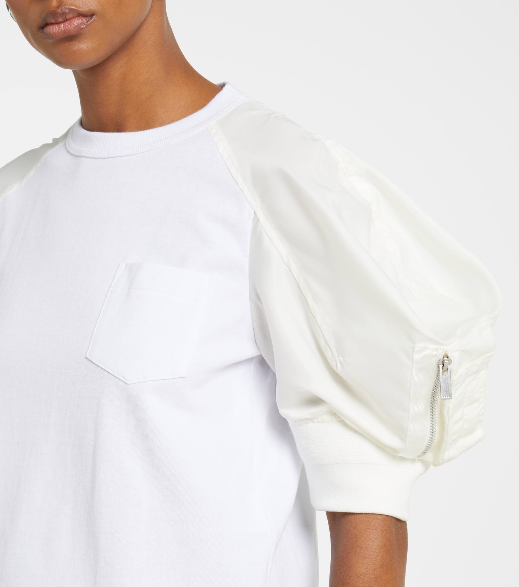 Puff-sleeve cotton-blend T-shirt - 5