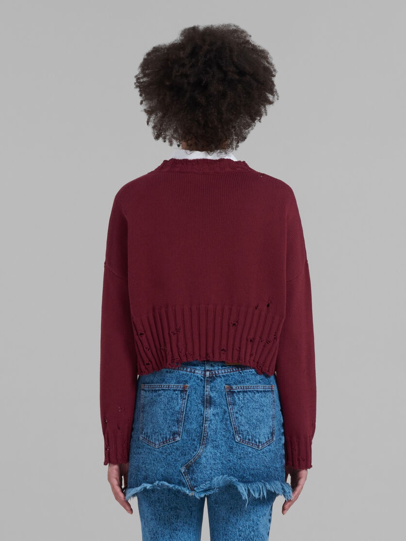 RUBY RED COTTON SWEATER WITH DISTRESSED TRIMS - 3