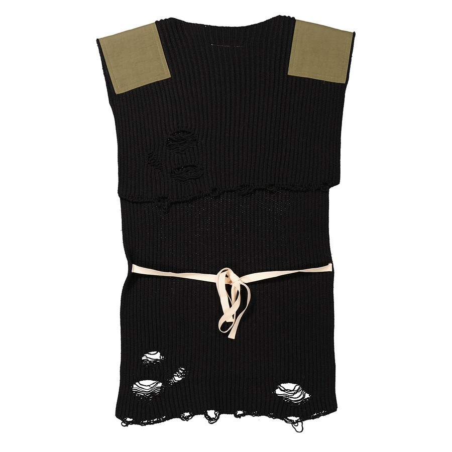 Mm6 Ladies Black Distressed Panelled Ribbed Vest, Size One Size - 2