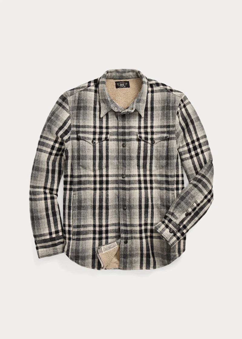 Fleece-Lined Plaid Twill Overshirt 1