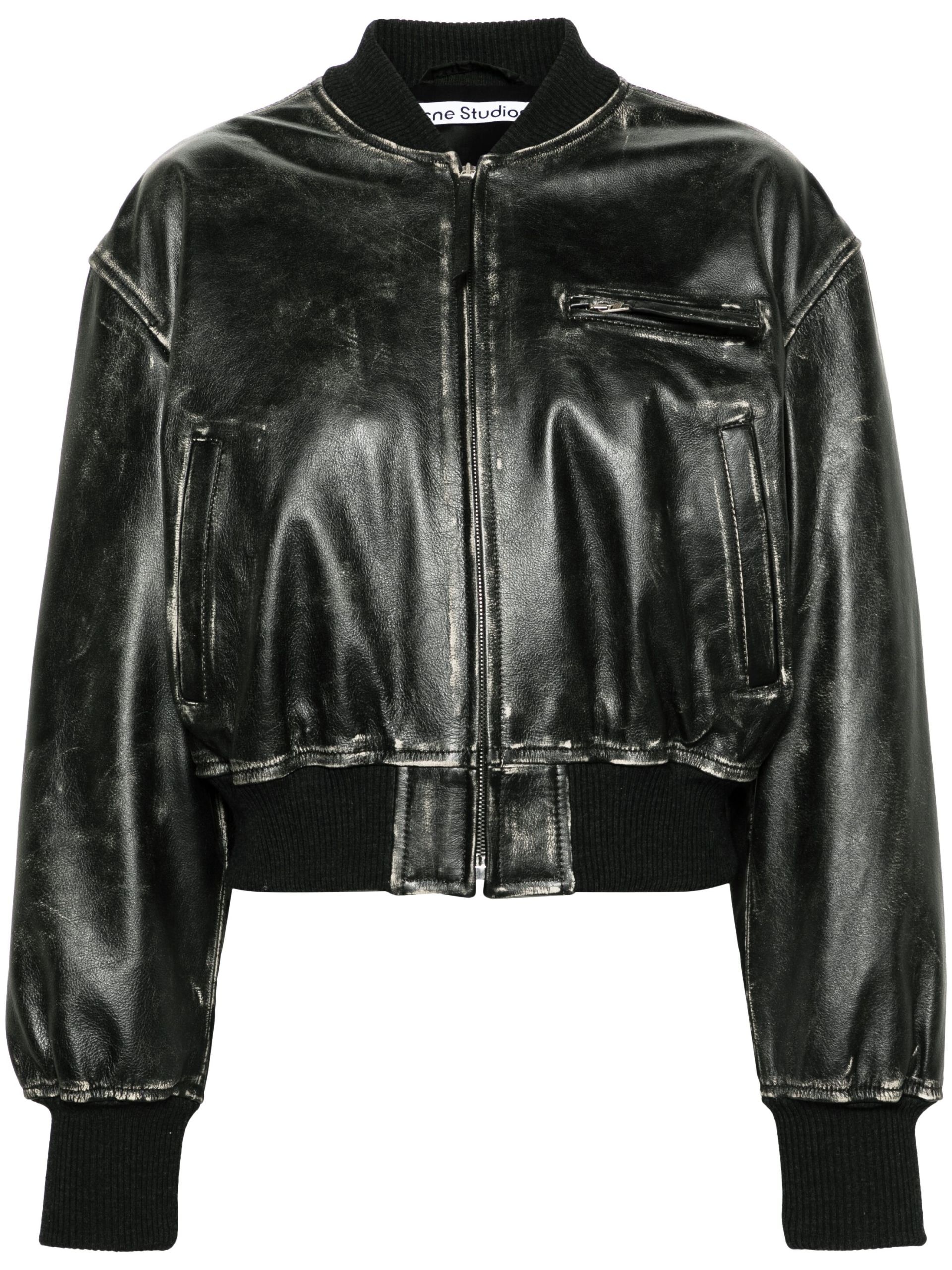 Black leather bomber jacket - 1