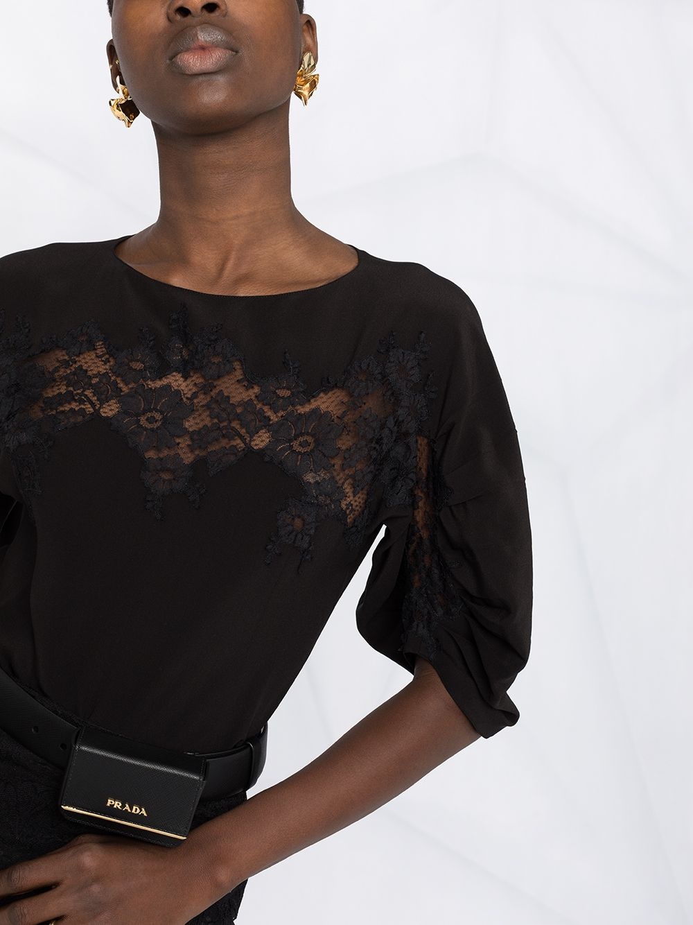 lace-panel silk blouse - 5
