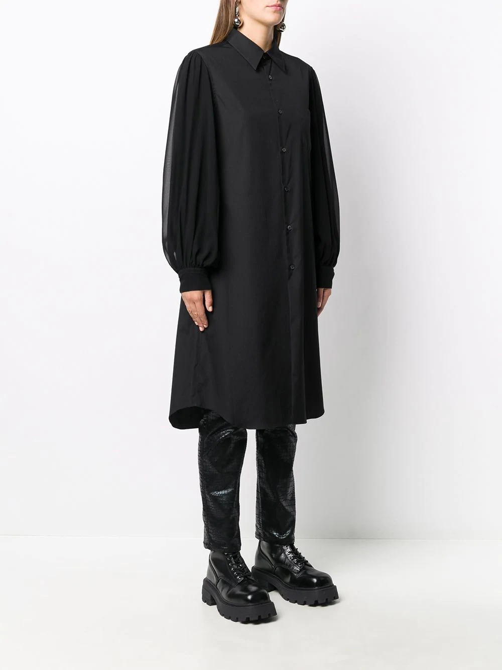 sheer sleeve loose fit shirt dress - 3