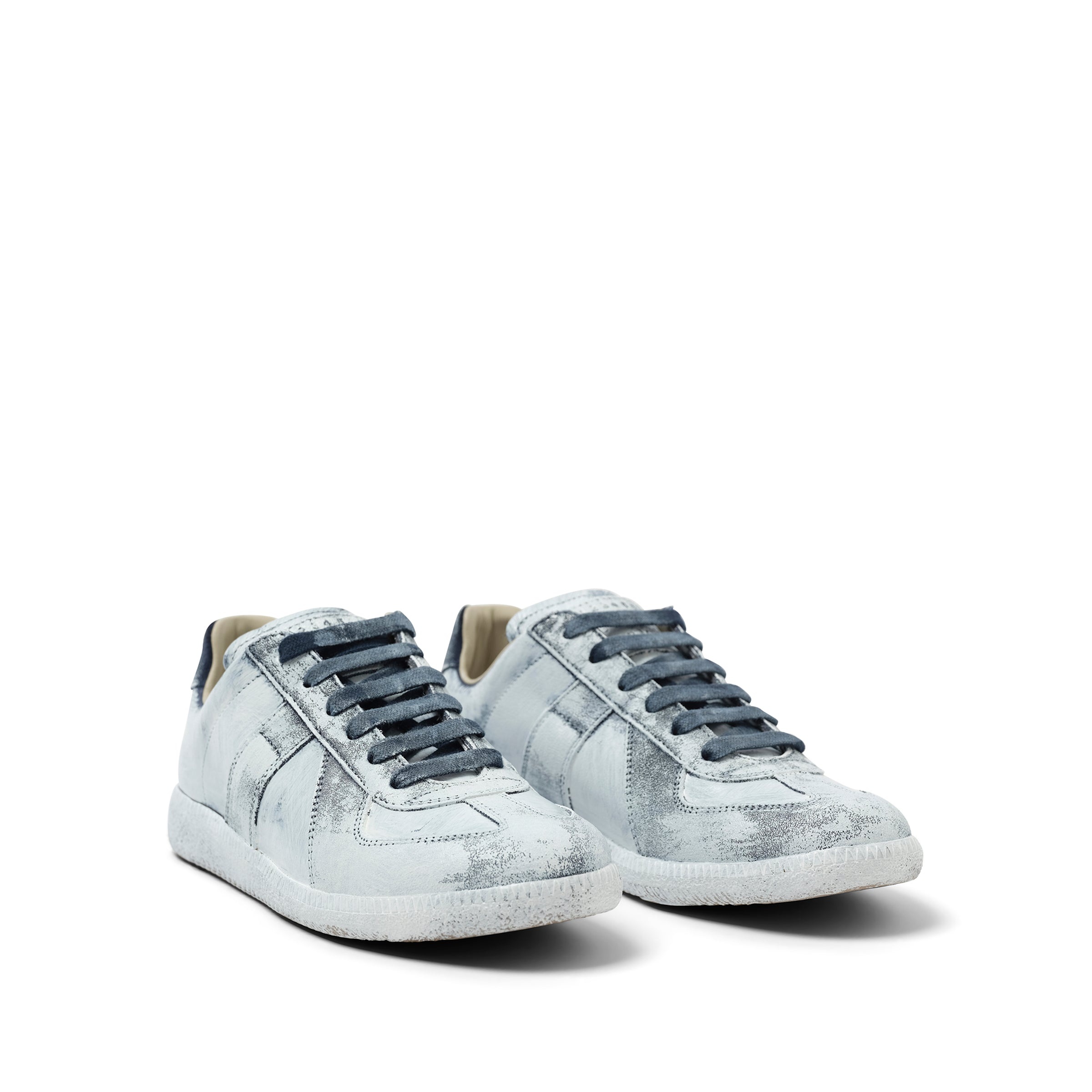 Replica Painted Leather Sneakers in White/Blue - 2