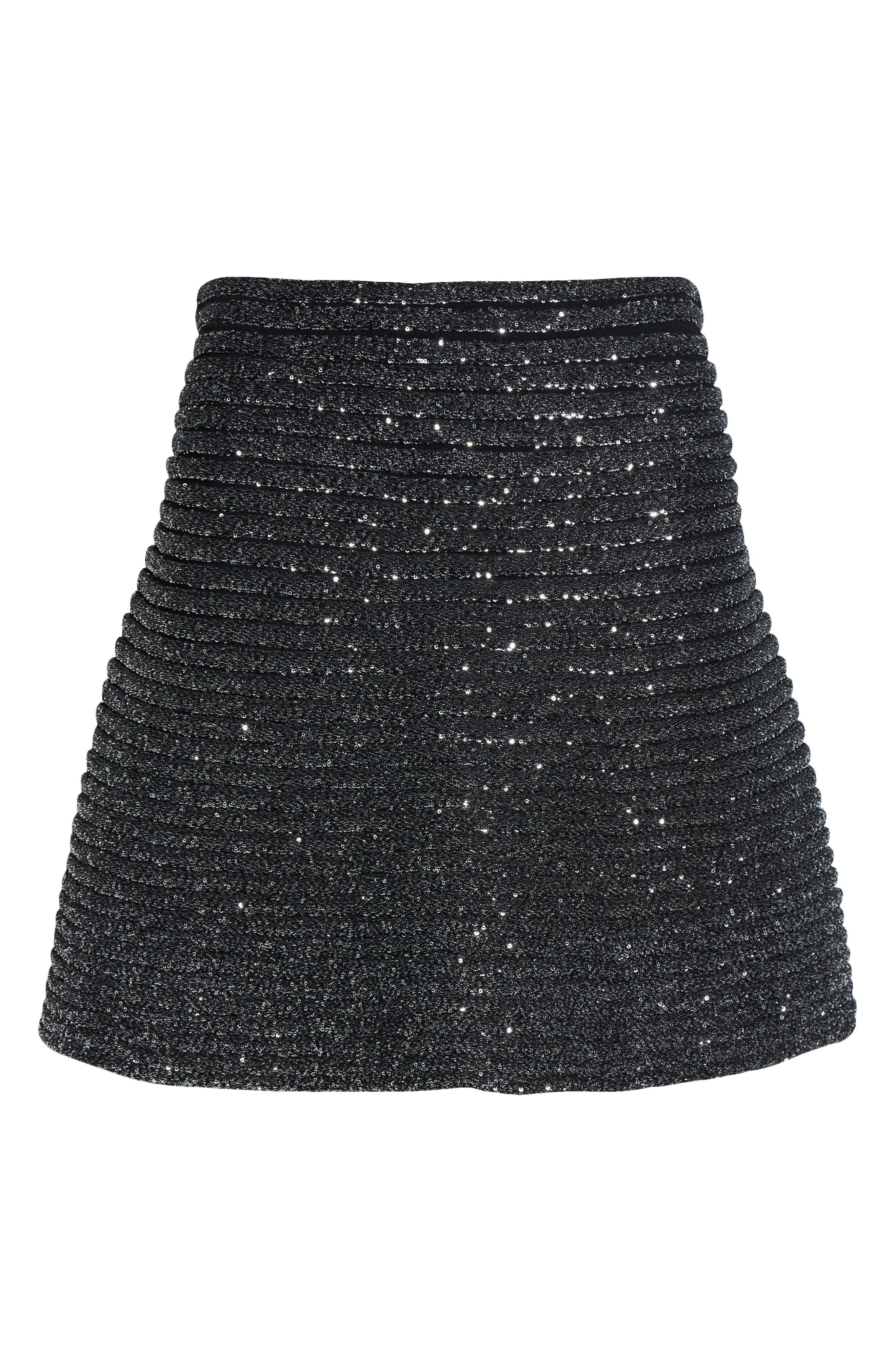 Alaïa Sequin Rib Skater Skirt in Noir Alaia at Nordstrom - 1