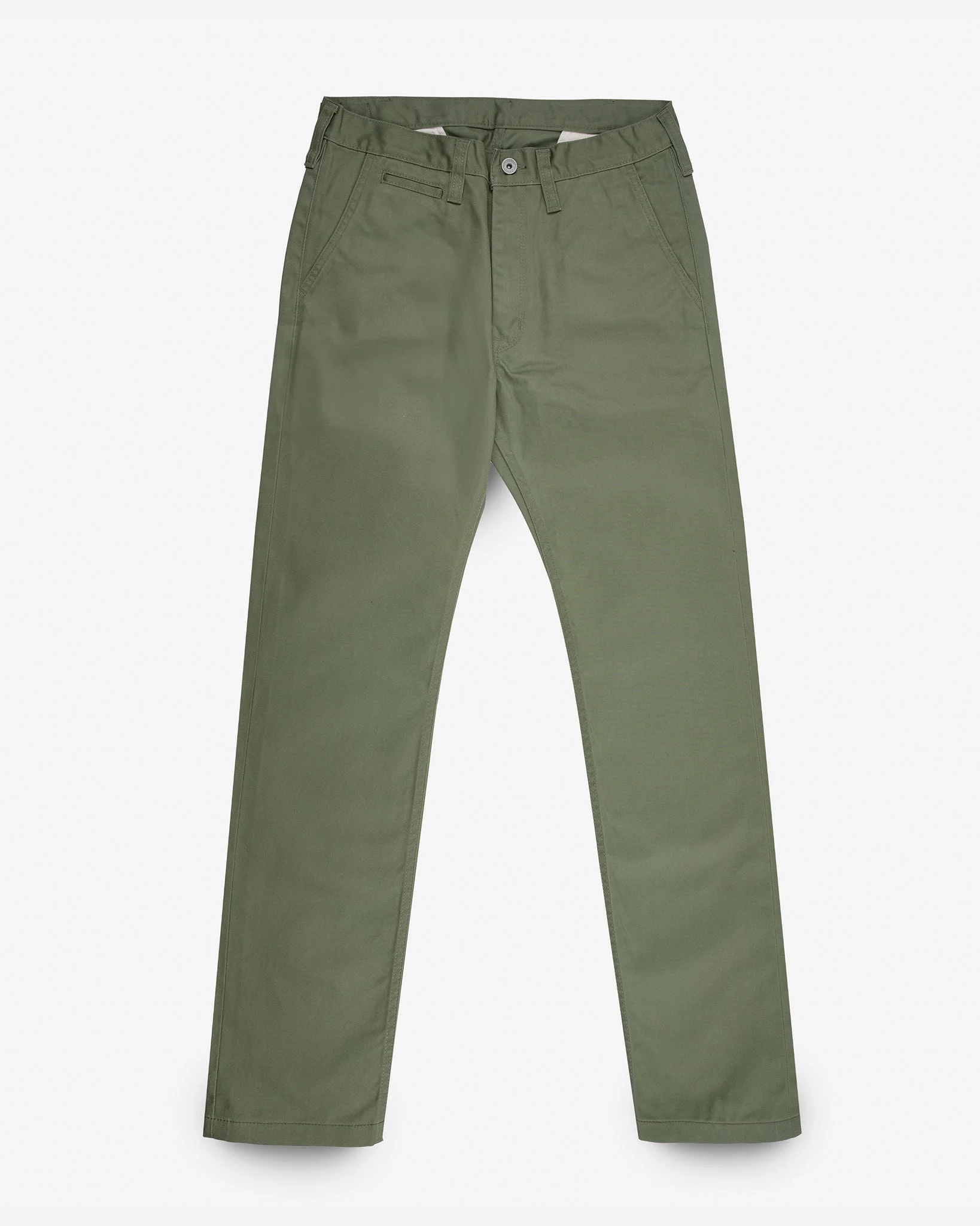 IH-721-OLV 9OZ MERCERISED SELVEDGE COTTON SLIM TAPERED CHINOS - OLIVE - 1