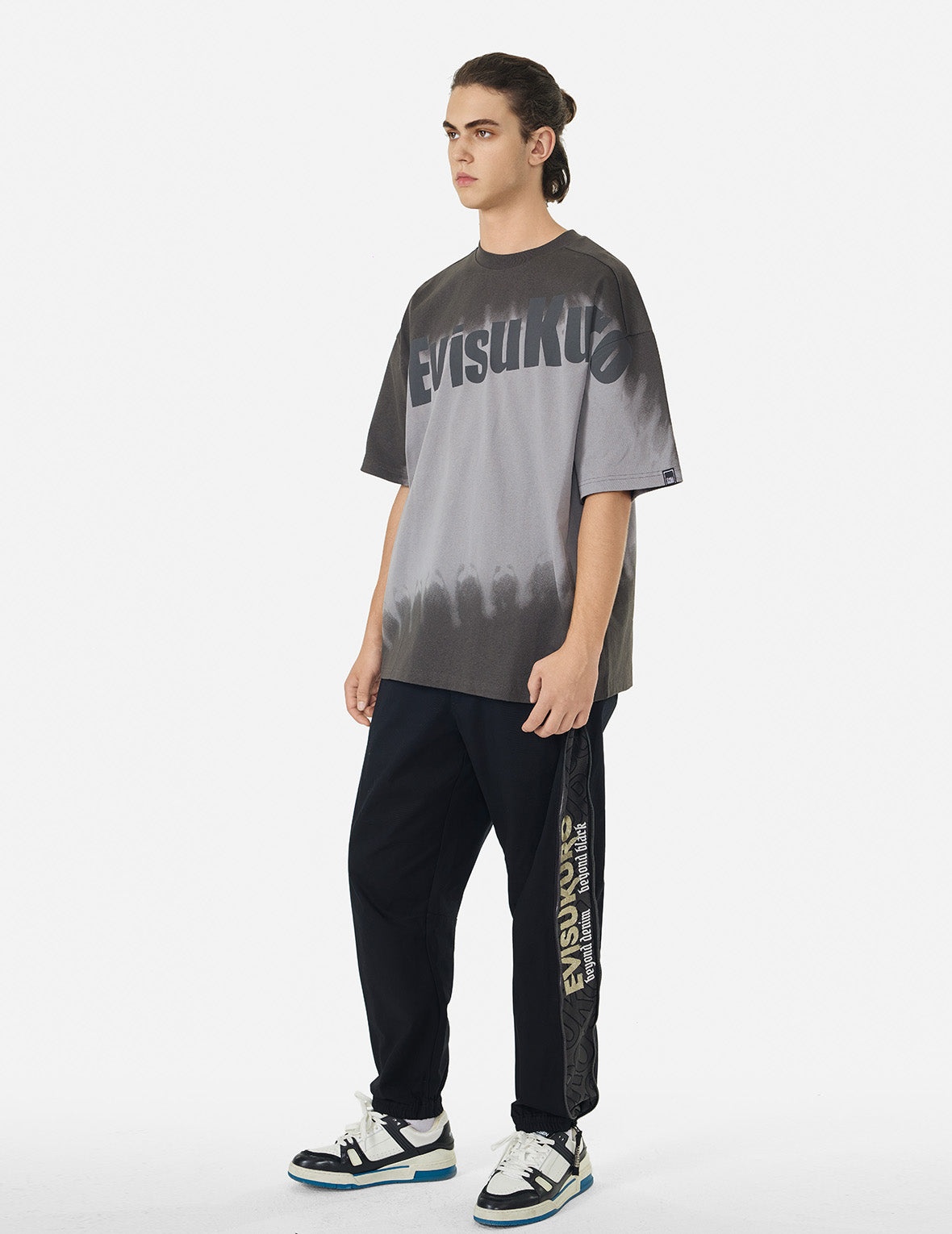 Tie-dye Logo and Slogan Print Oversized T-shirt - 3