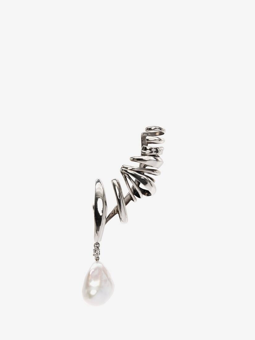 River Pearl Ear Cuff in Antique Silver - 1