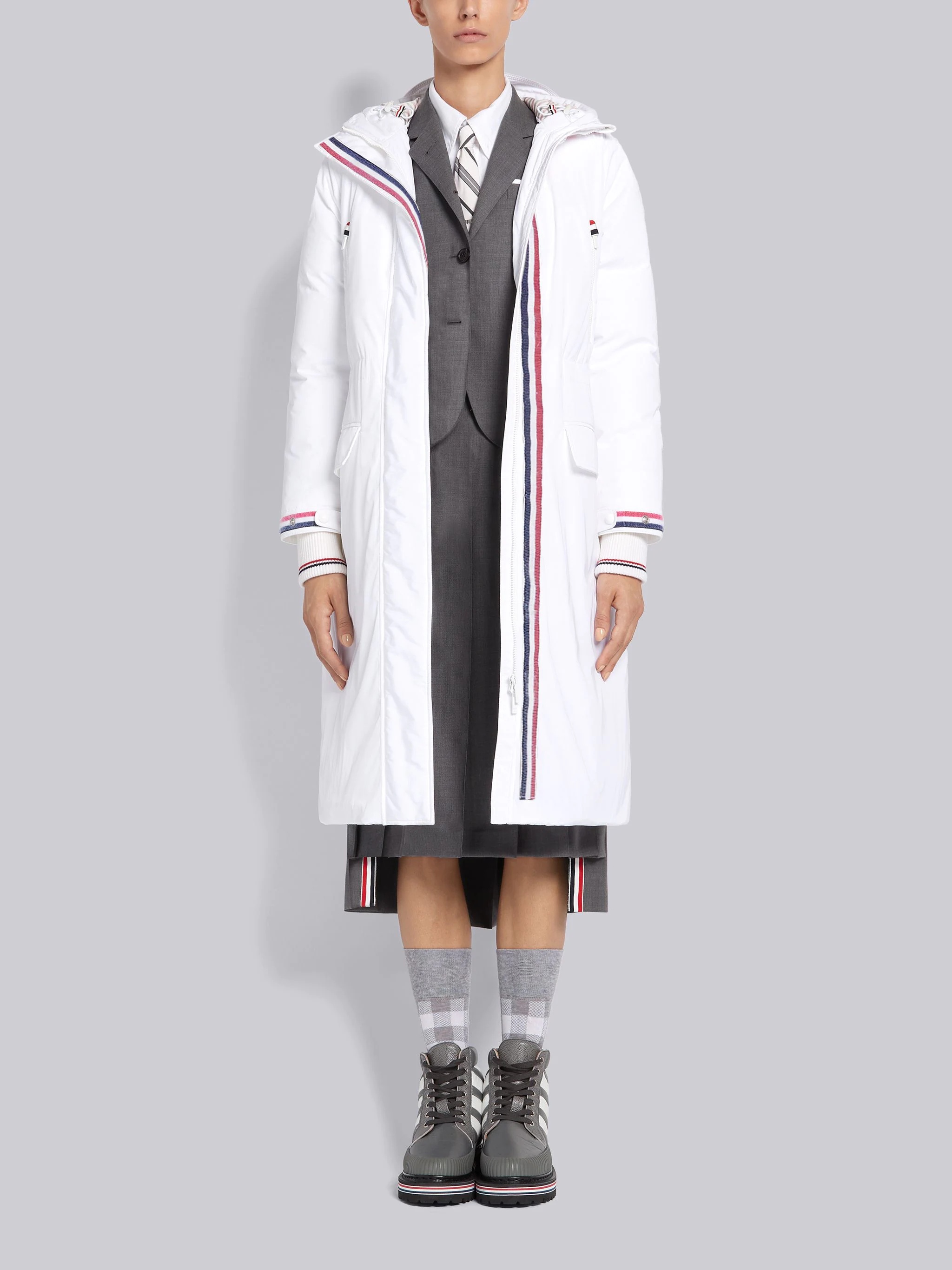 White Down Filled Poly Twill A-line Hooded Parka - 3